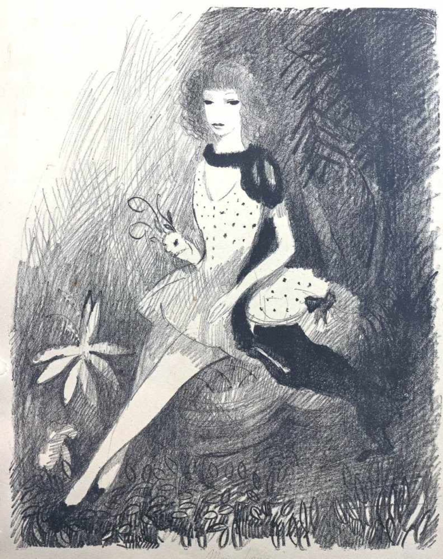 Laurencin, Marie (Paris 1883-1956)Junge Frau im GartenLithographie. Bleistift sign. u. num. 58/