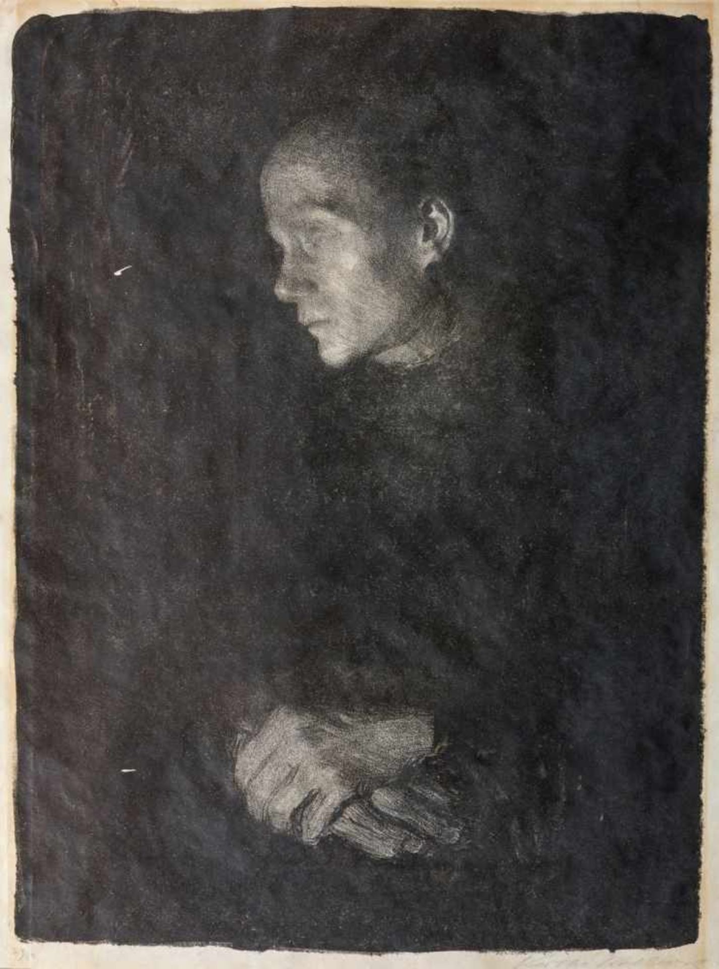 Kollwitz, Käthe (Königsberg, Moritzburg b. Dresden 1867-1945)Arbeiterfrau im Profil nach