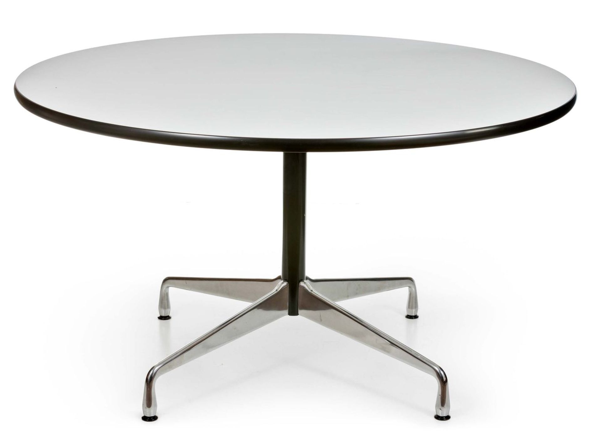 Vitra-Contract-Tablenach dem Entwurf von Charles und Ray Eames, um 1950Runde weiße Platte mit HPL-
