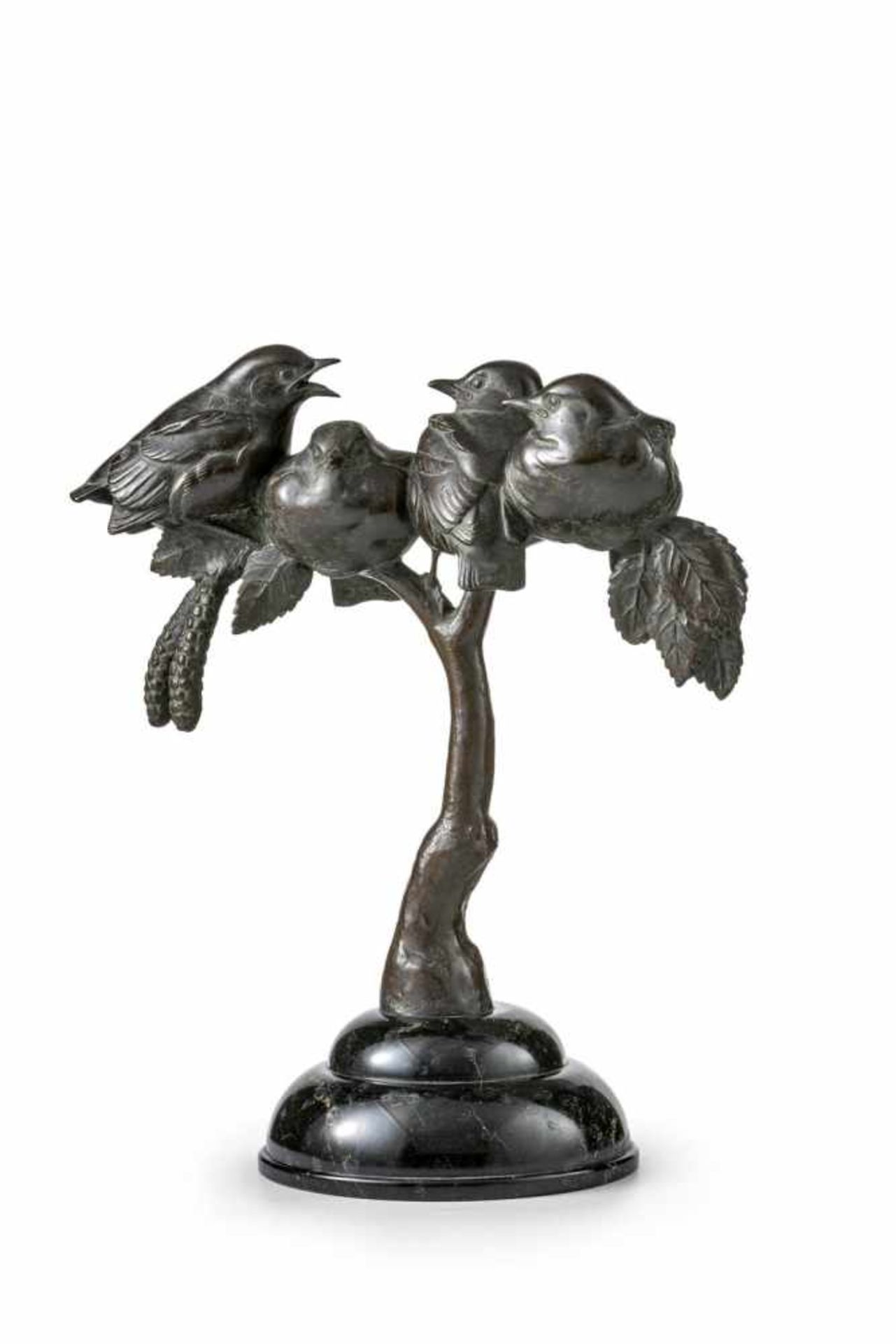 Ischinger, Hans (München, Starnberg 1891-1927)Spatzengruppe auf Erlenzweigum 1925Bronze. Sign. Ca.