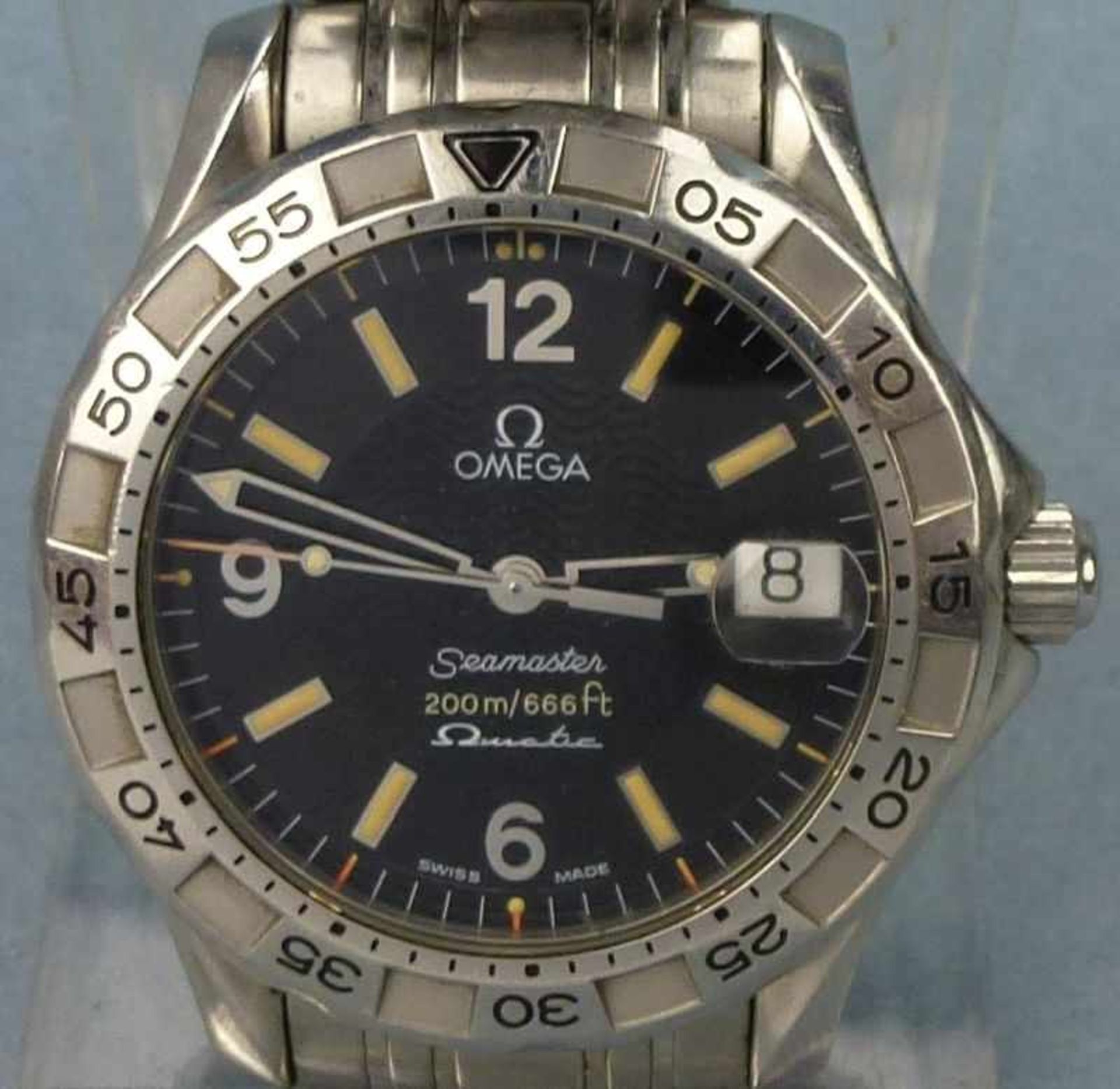 Herrenarmbanduhr, Omega Seamaster Omegamatic, um 2000 Edelstahl, Gliederarmband,