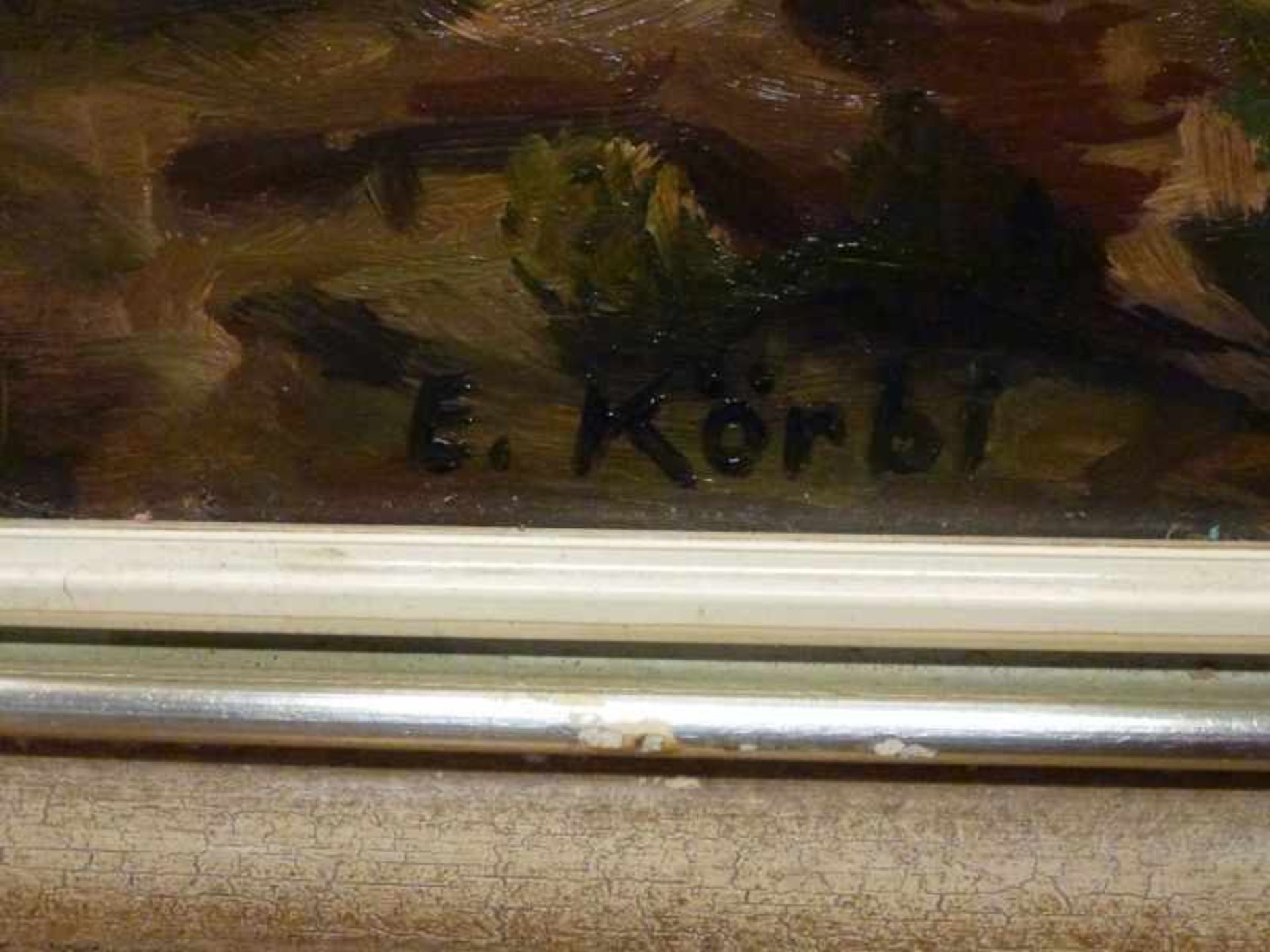 Hof, sign. E. Körbi Öl/Platte, GR, 56x75cm, Sperrgutversand - Bild 3 aus 3