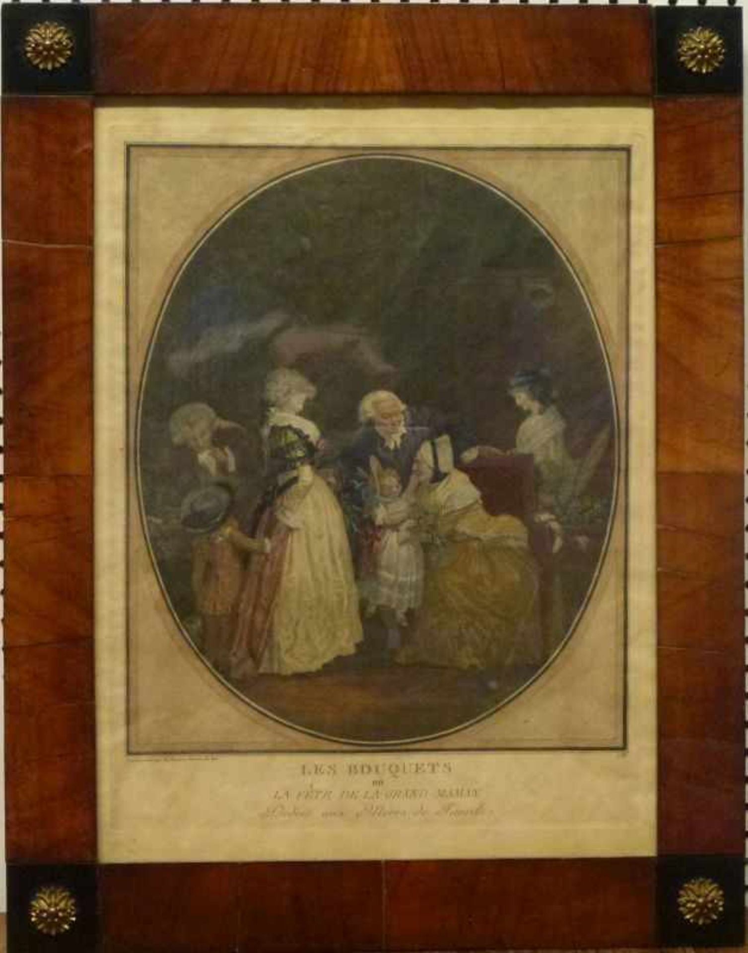 "Les Bouquets", Philibert Louis de Bucourt (XVIII-XIX) Farbaquatintaradierung,Familienszene im oval, - Bild 2 aus 2