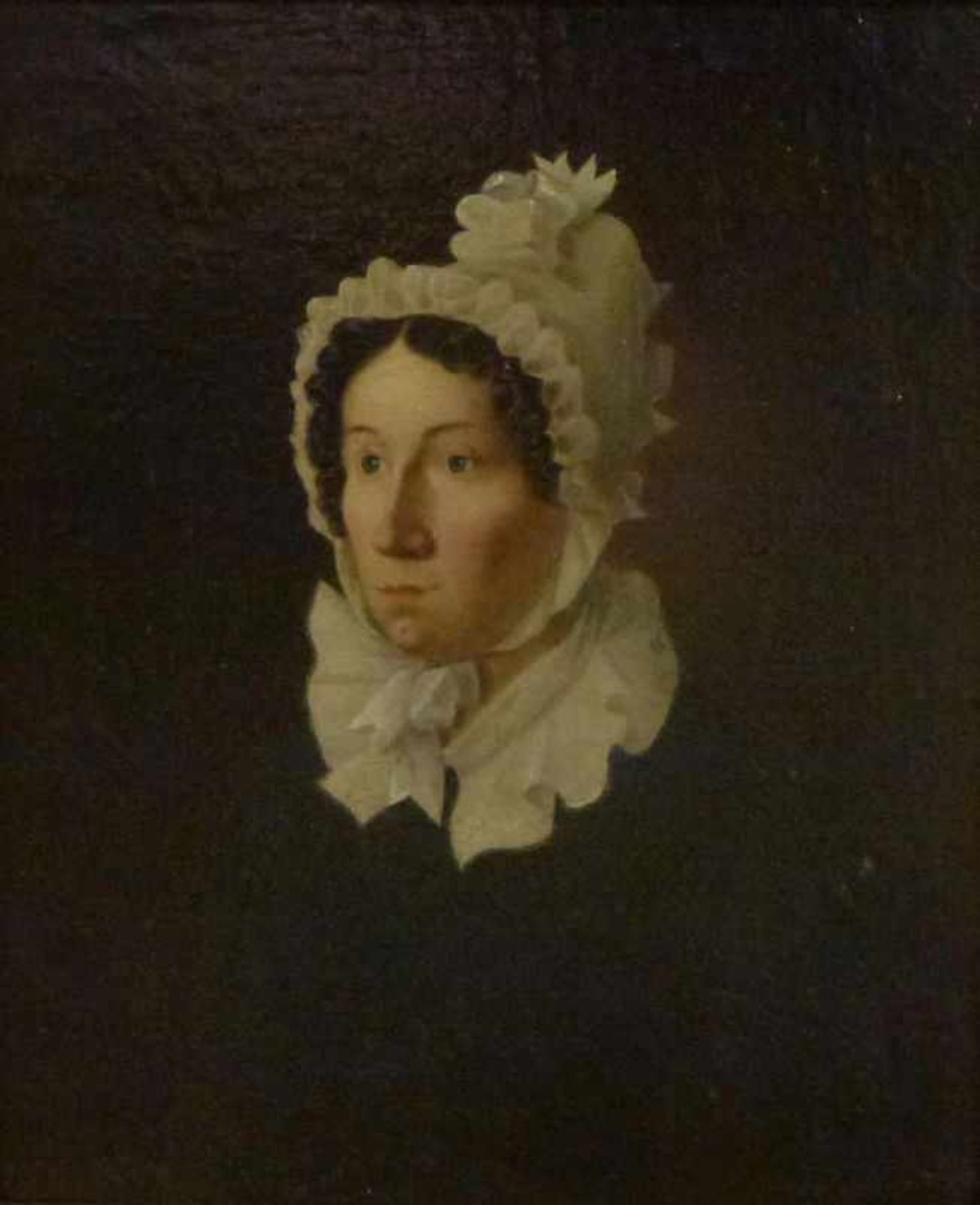 Portrait einer Dame, 1849 Öl/Lw, sign.: E.Meuten? Biedermeierdame in Rüschenhaube undKragen, GR,