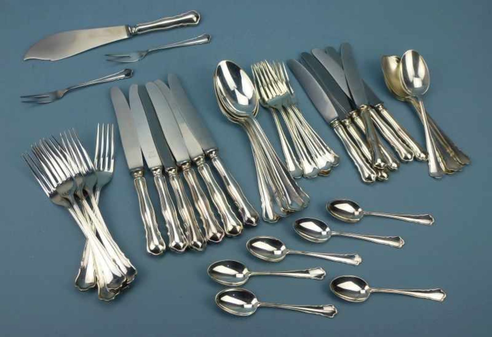 Besteck, Wilkens, 800er Silber 43 Teile, je 6 Tafel- Messer, -Gabeln, -Löffel,Menü-Messer, -