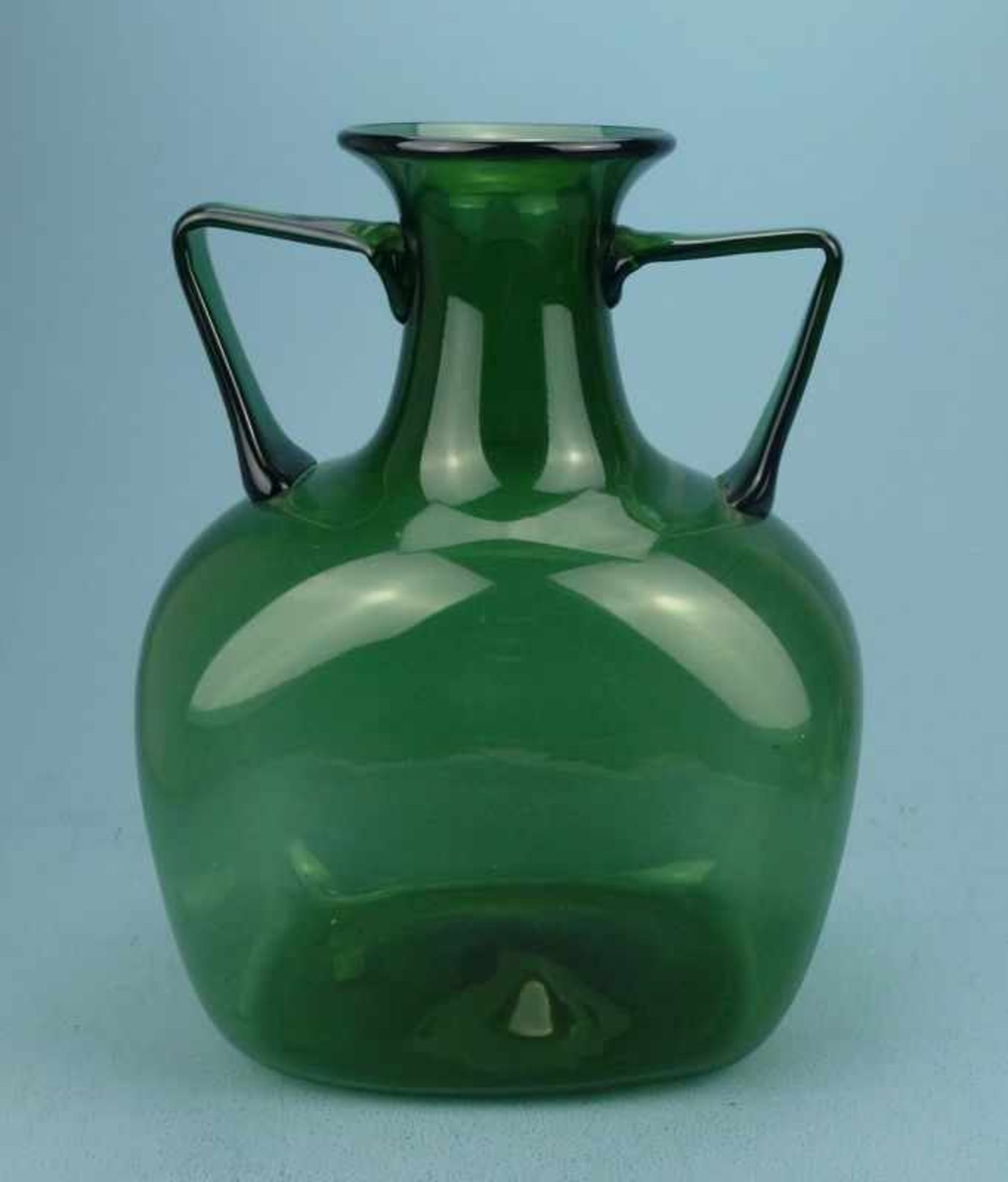 Grüne Vase, 1950er Jahre Quader mit Trichterhals, Doppelhenkel, 36x28x17cm