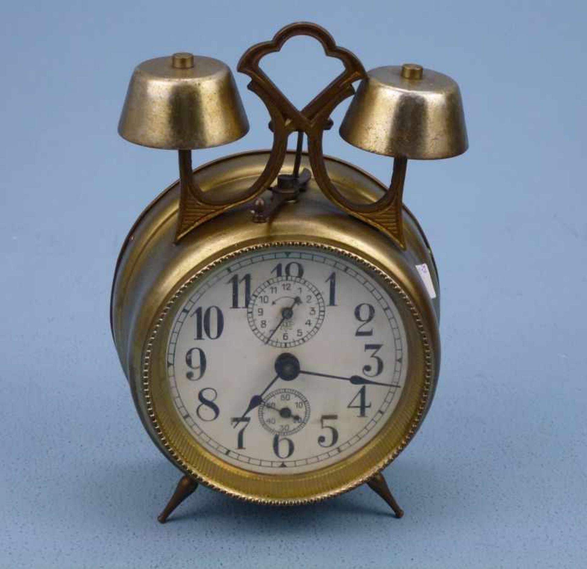 Wecker, Junghans, Anfang 20.Jh. Alarm auf 2 Glocken, Werk läuft an, 18x13cm