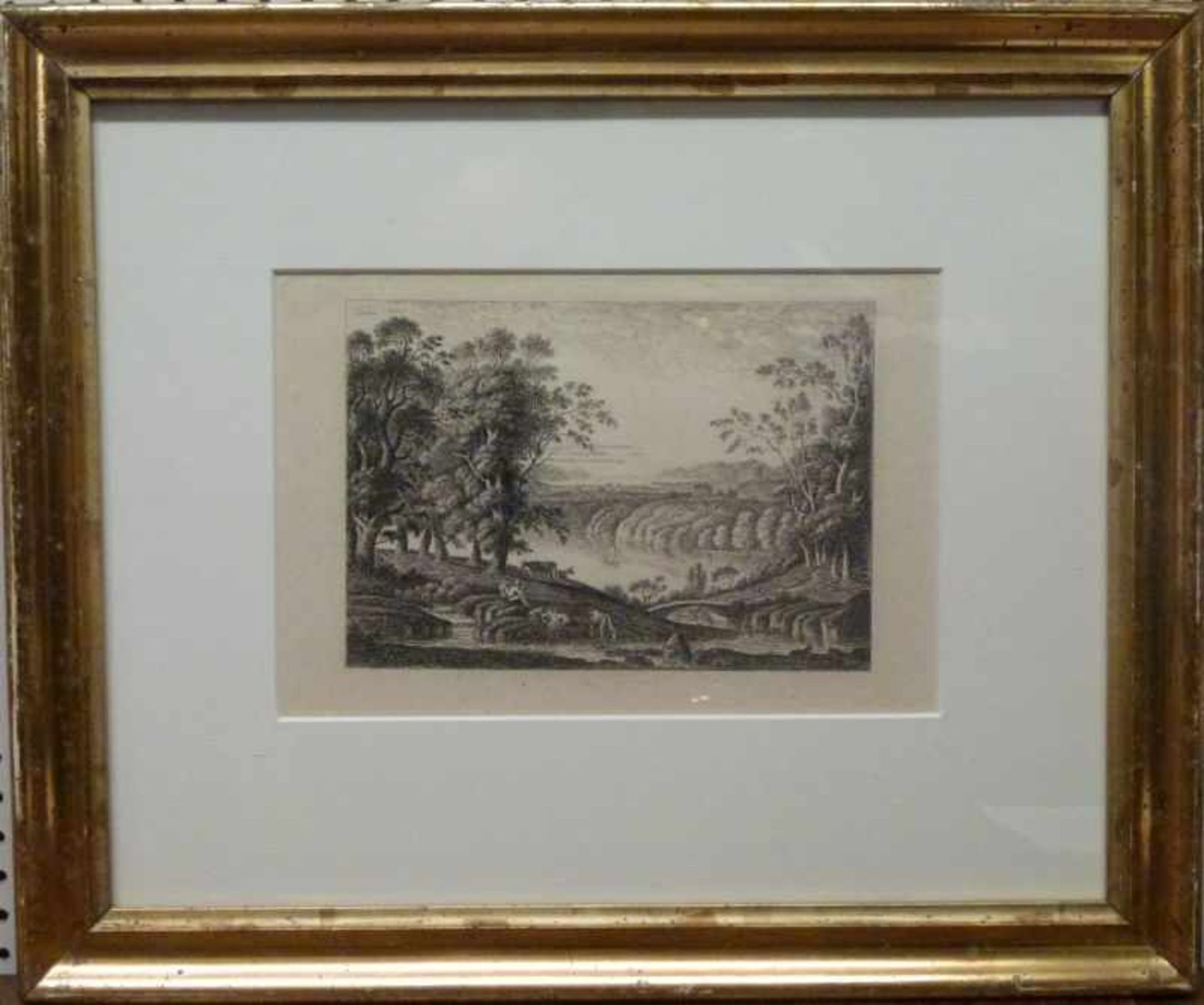 Landschaft, Ludwig Philipp Strack (1761-1836) Radierung, auf Hügel vor See lagerndeHirten, GR, - Bild 2 aus 2