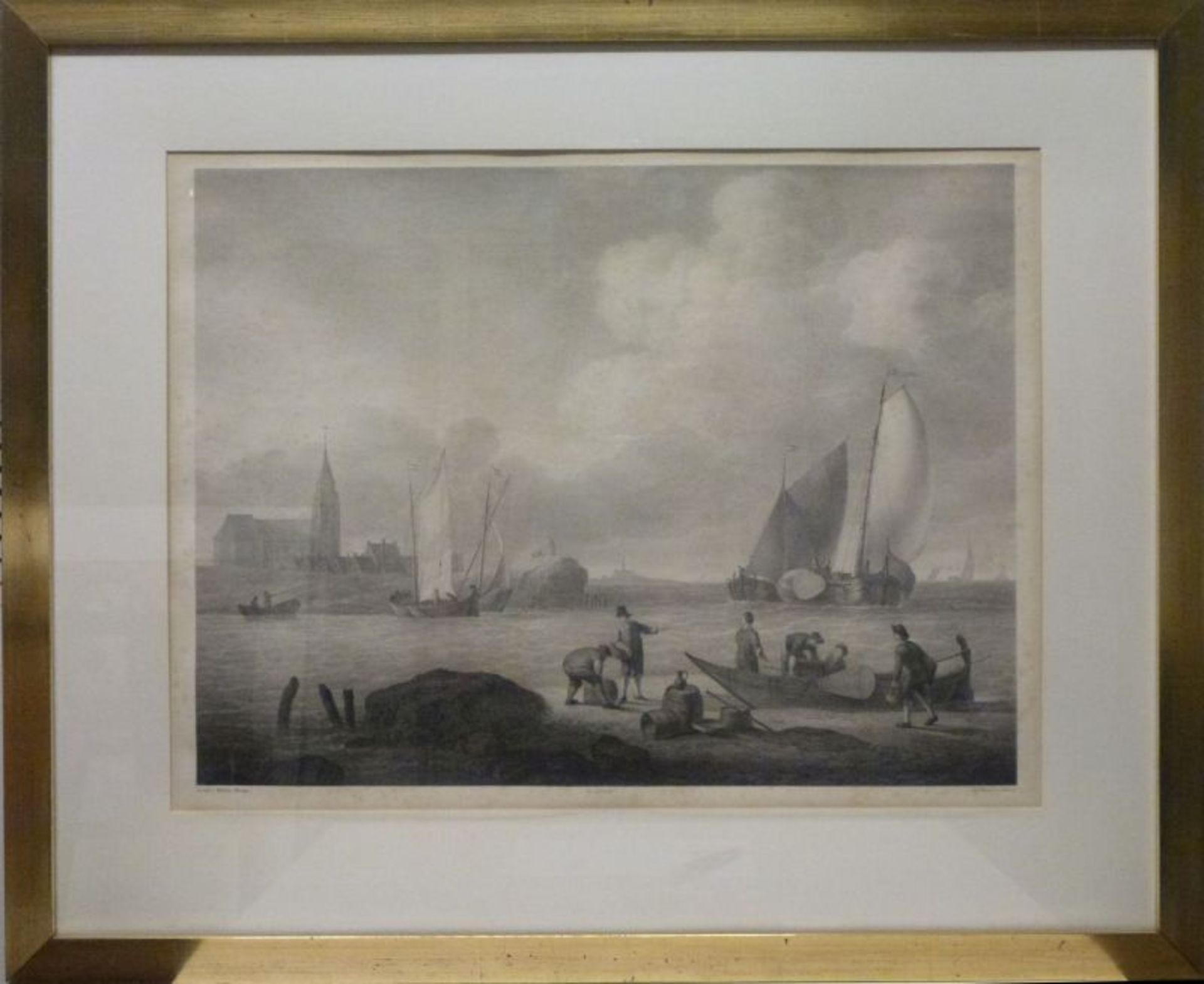 LithographieLithographieMitte 19.Jh, Holland A. Borum, Hafenarbeiter beim Beladen eines Boots, - Bild 2 aus 2
