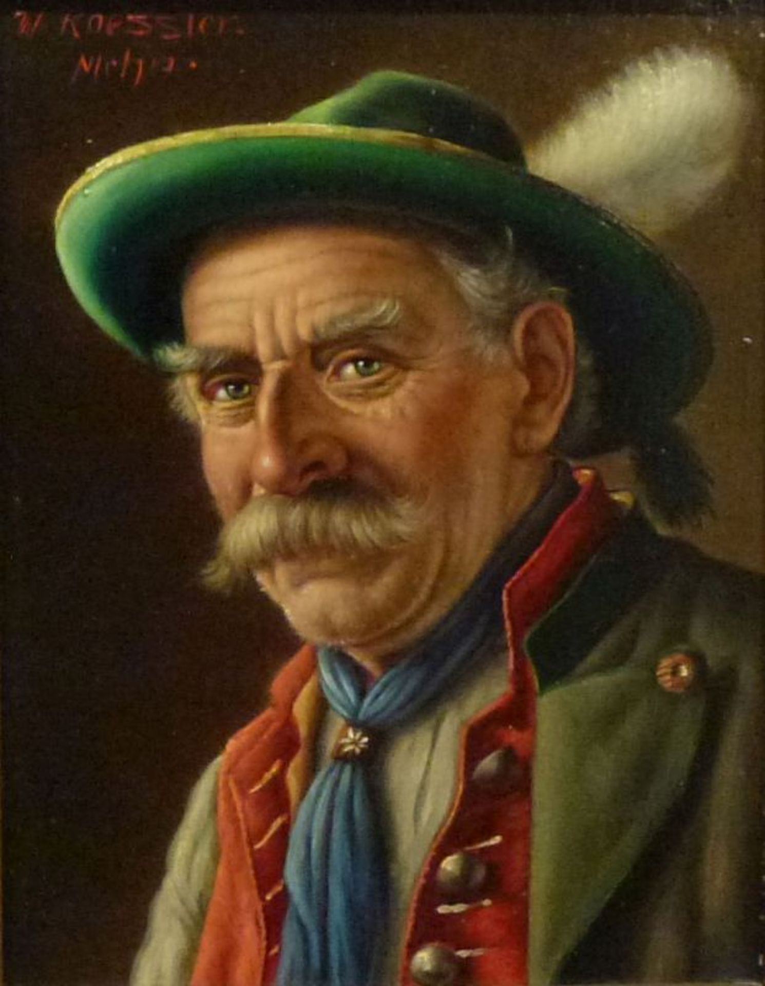 PortraitPortraitWalter Roessler (1882-1916) Öl/Holz, Brustbild eines Jägers, GR, 18x14cm