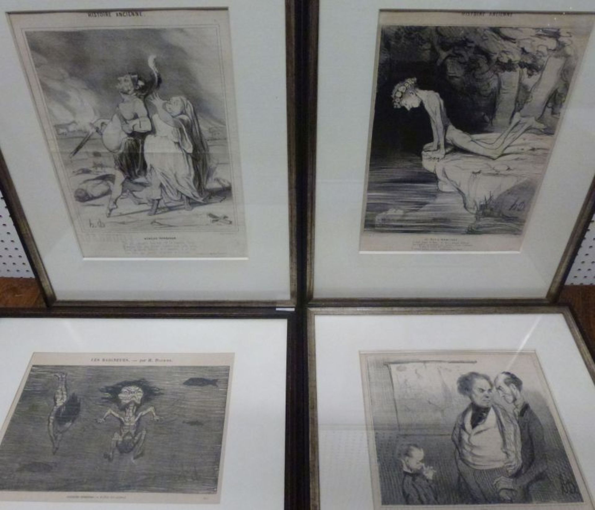 4 Karikaturen4 KarikaturenHonoré Daumier (1808-1879) Lithographien, Les Baigneurs, Le Beau Narcisse,