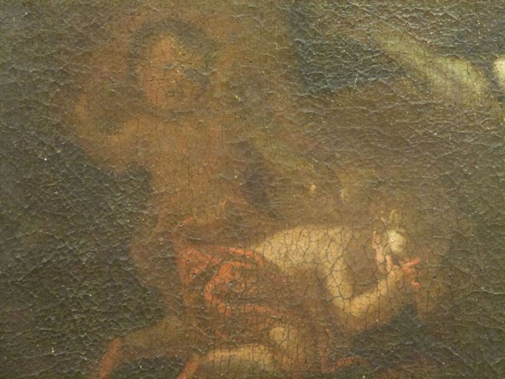 KreuzigungsszeneKreuzigungsszene17. Jahrhundert Öl/LW, gekreuzigter Christus v. Jungfrau Maria u. - Image 5 of 8