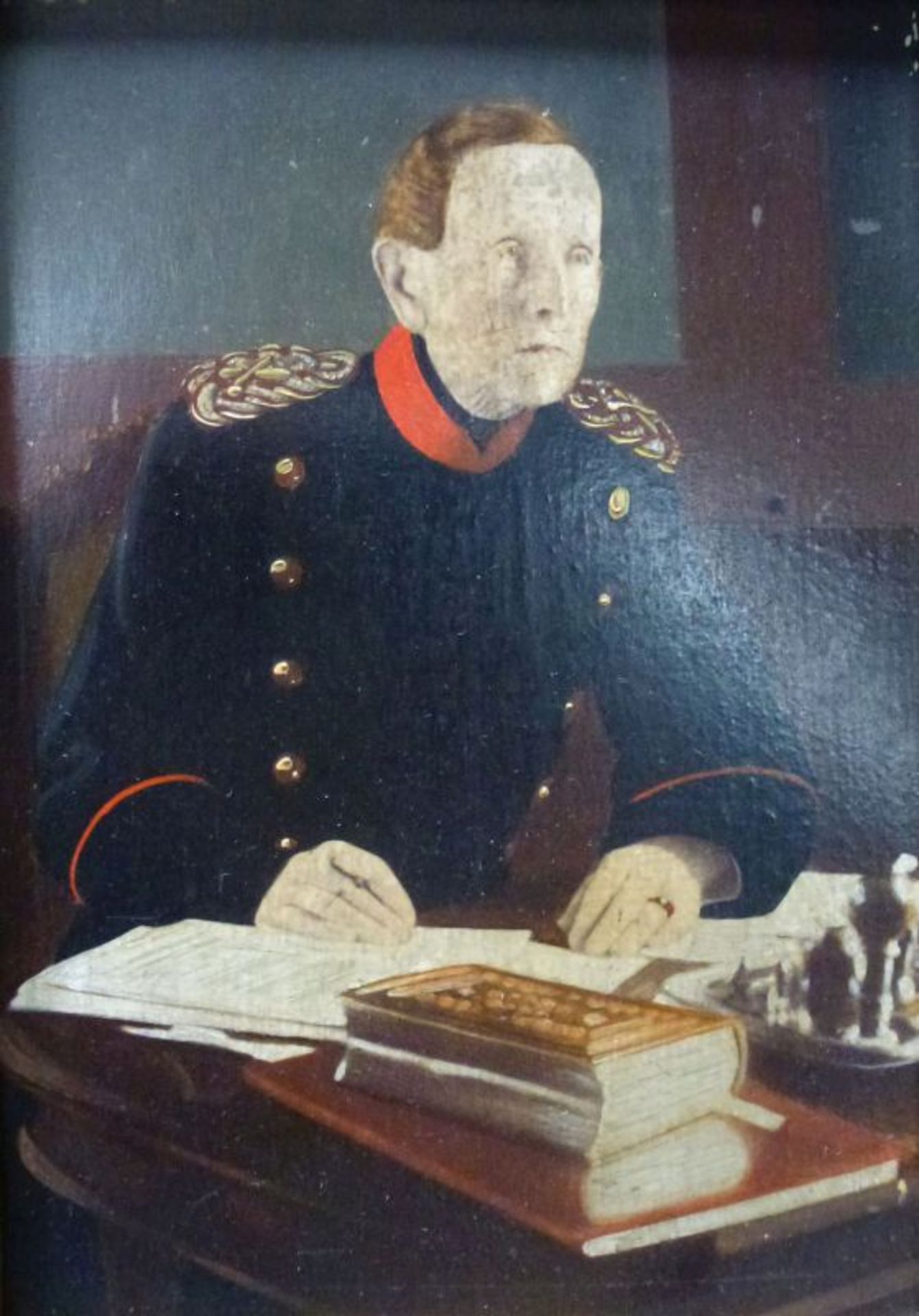 Kaiser Wilhelm I.Kaiser Wilhelm I.Bismarck und Moltke, Ende 19.Jh. Öl über Druck/Mahagonitafel, - Bild 4 aus 4