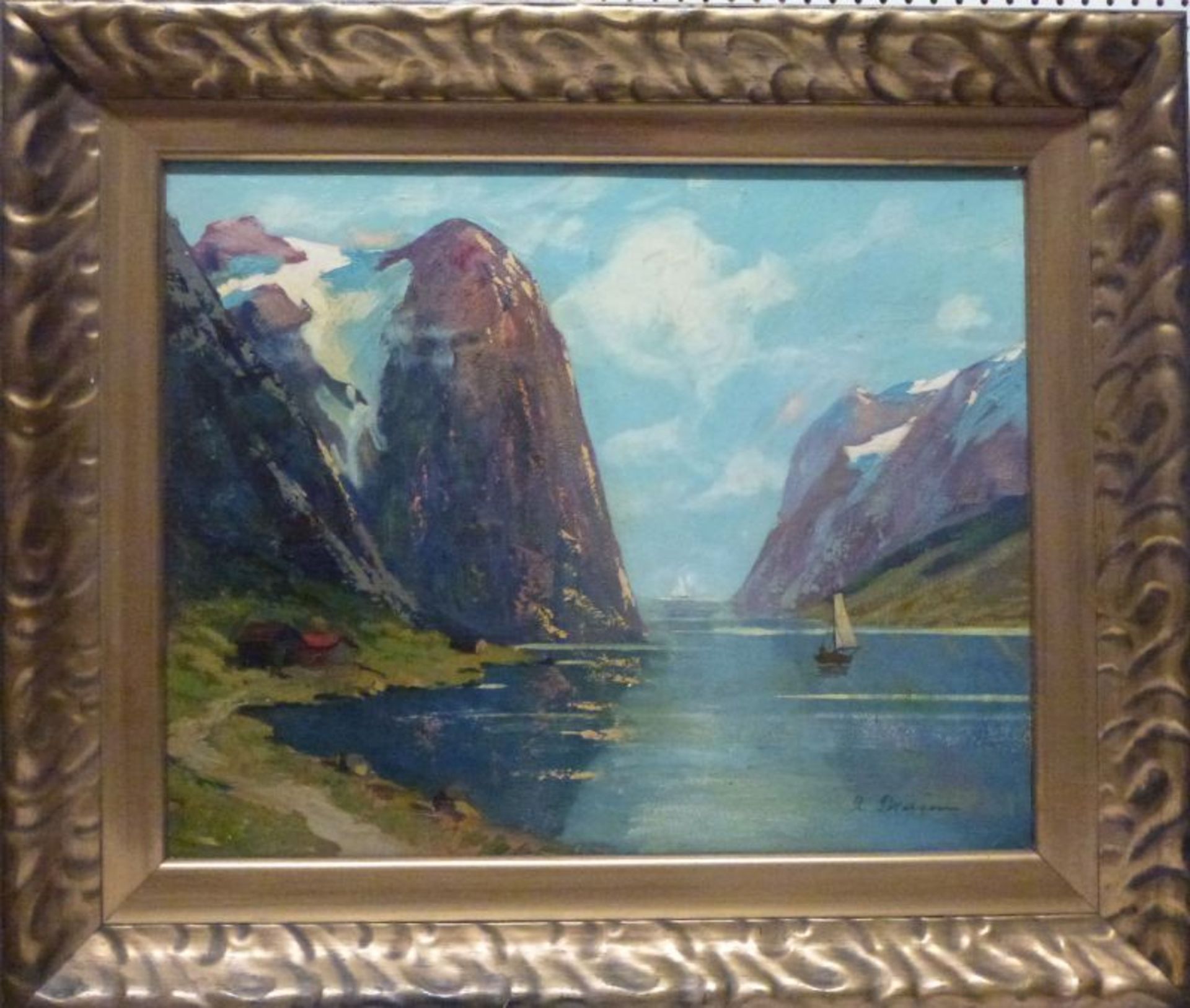 Fjord, R. PetersenFjord, R. PetersenSegelboote in Fjord, 41x51 cm, ger. - Bild 2 aus 3