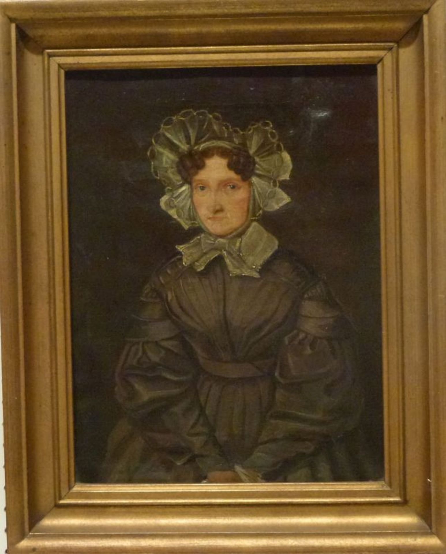 Biedermeier-Portrait Öl/LWBiedermeier-Portrait Öl/LWhalbfig. Portrait einer Dame in dunkler Robe - Bild 2 aus 3