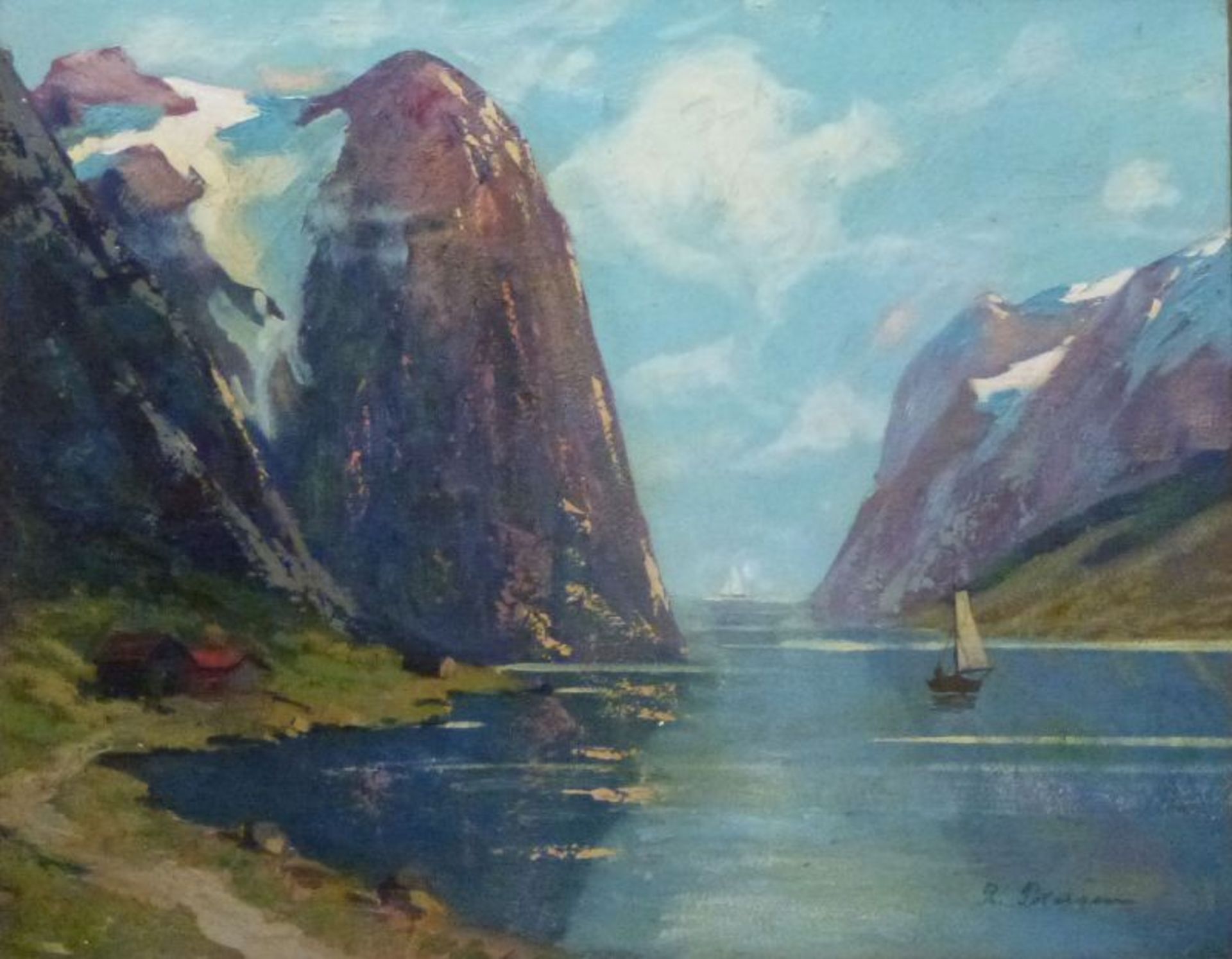 Fjord, R. PetersenFjord, R. PetersenSegelboote in Fjord, 41x51 cm, ger.