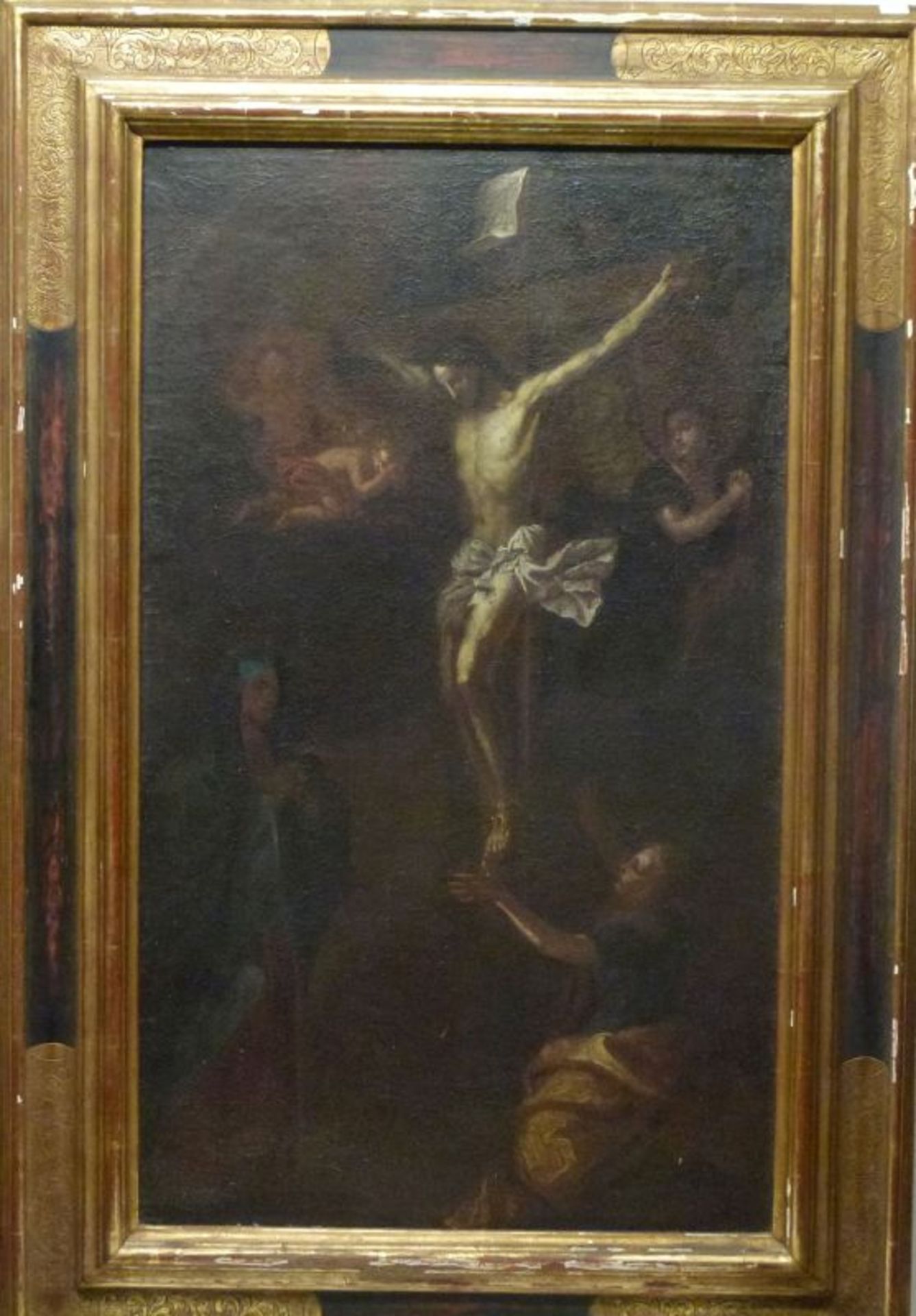 KreuzigungsszeneKreuzigungsszene17. Jahrhundert Öl/LW, gekreuzigter Christus v. Jungfrau Maria u. - Bild 2 aus 8