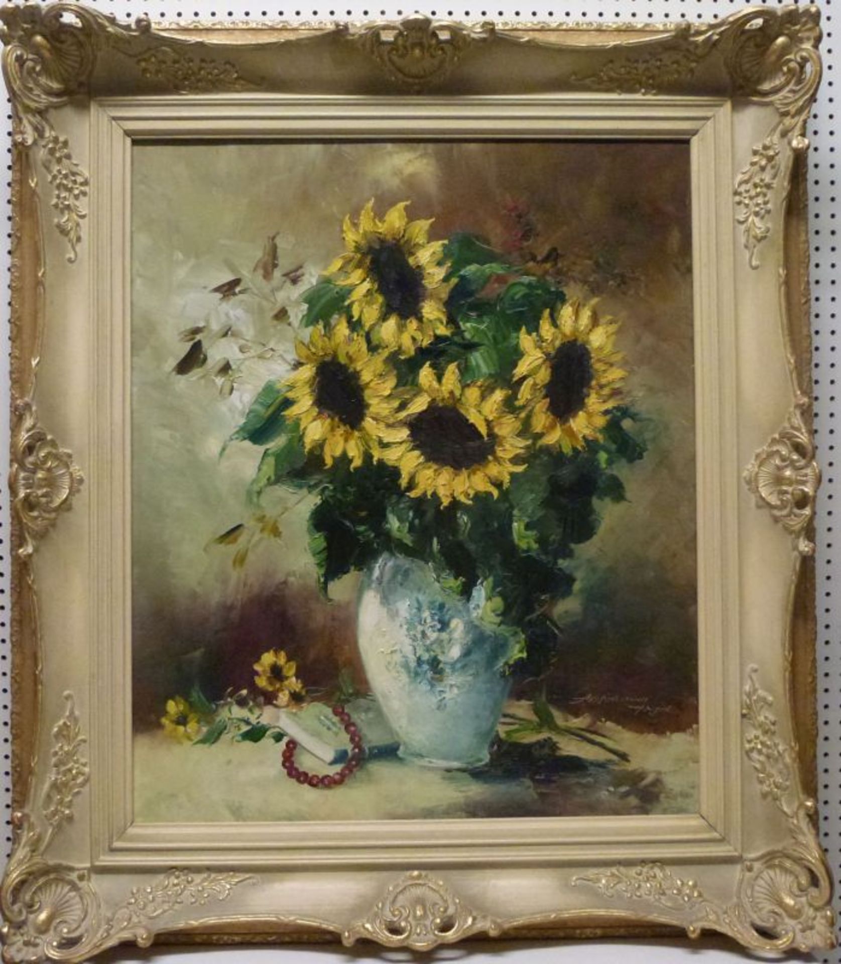 SonnenblumenFriedrich Adolf Apfelbaum, 1904-'74SonnenblumenÖl/LW, sign., Strauß in Vase, 60x50 cm, - Image 2 of 3