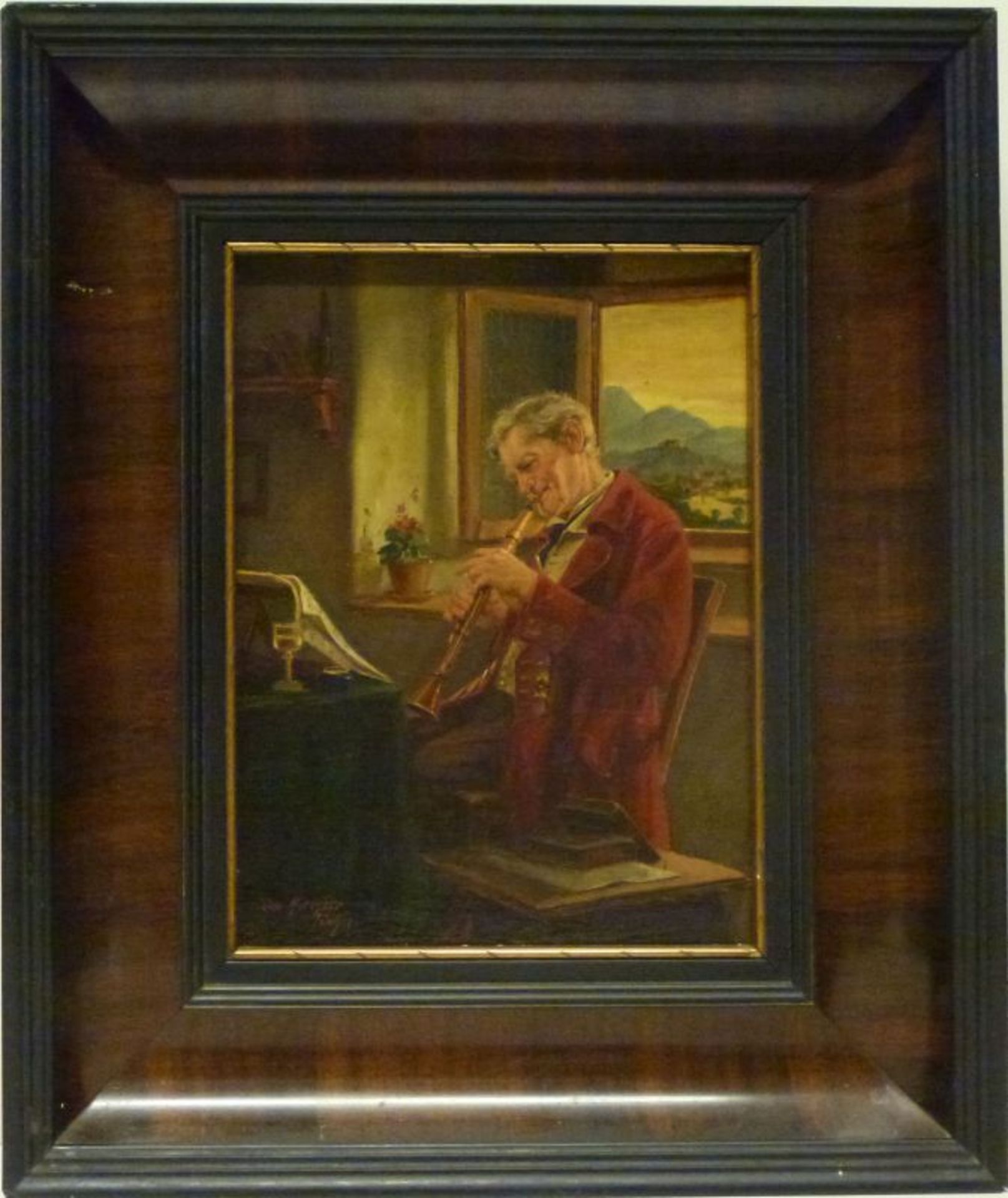 FlötistFlötistOtto Kirchner (1887-1960) Öl/Holz, sign., feine Malweise, 25x20 cm, ger. - Bild 2 aus 3