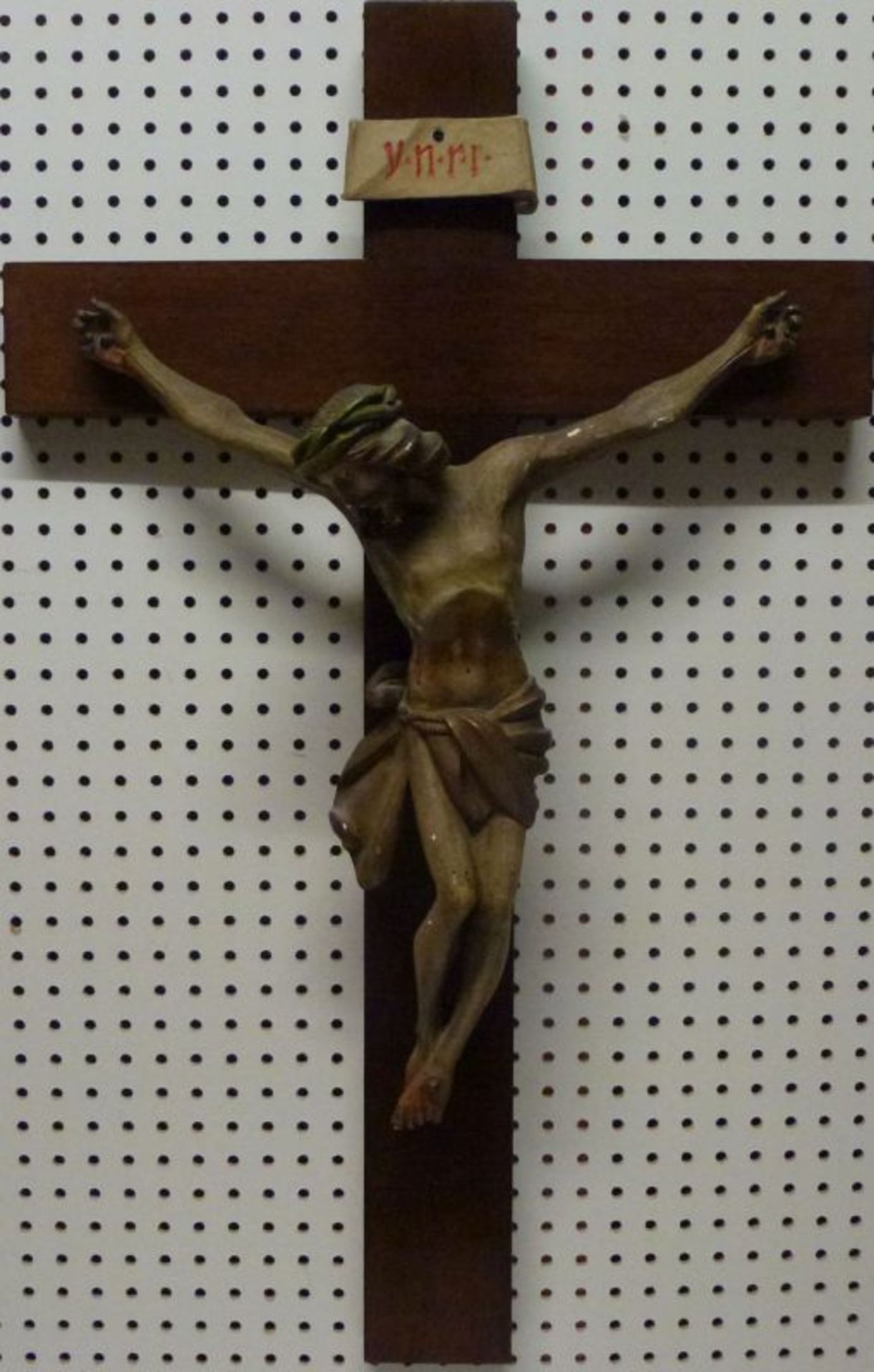 KruzifixKruzifixum 1900 Korpus Christi: Holz, farb. gefasst, Schlichtes Holzkreuz m.