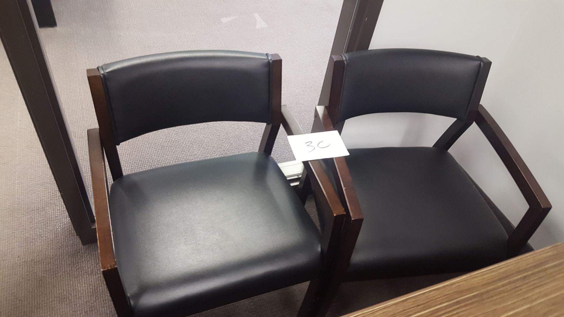 Mahogany Trim and Black Leatherette Seat and Back Side Chairs