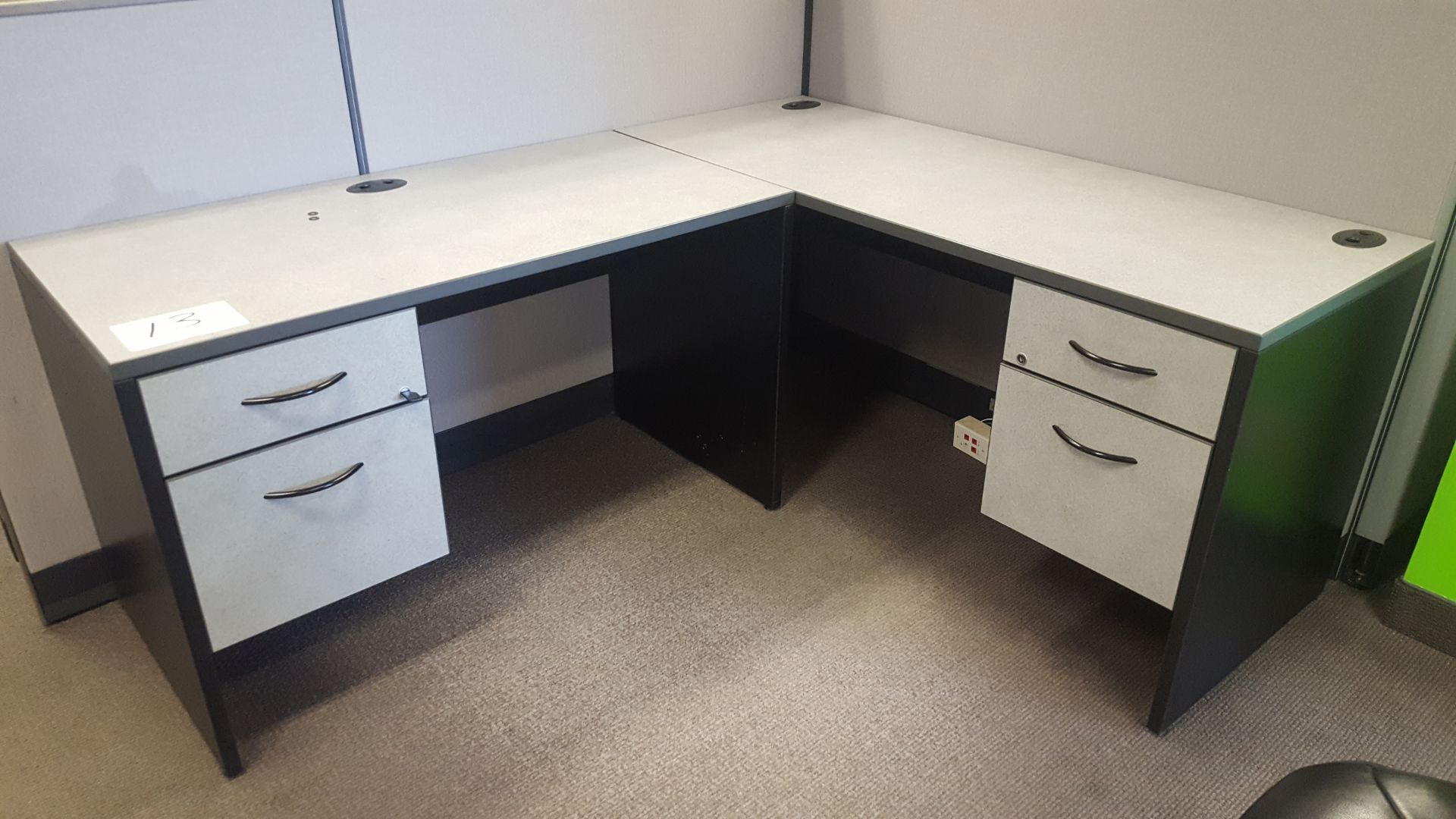 2 Grey Melamine Single Pedestal Desks