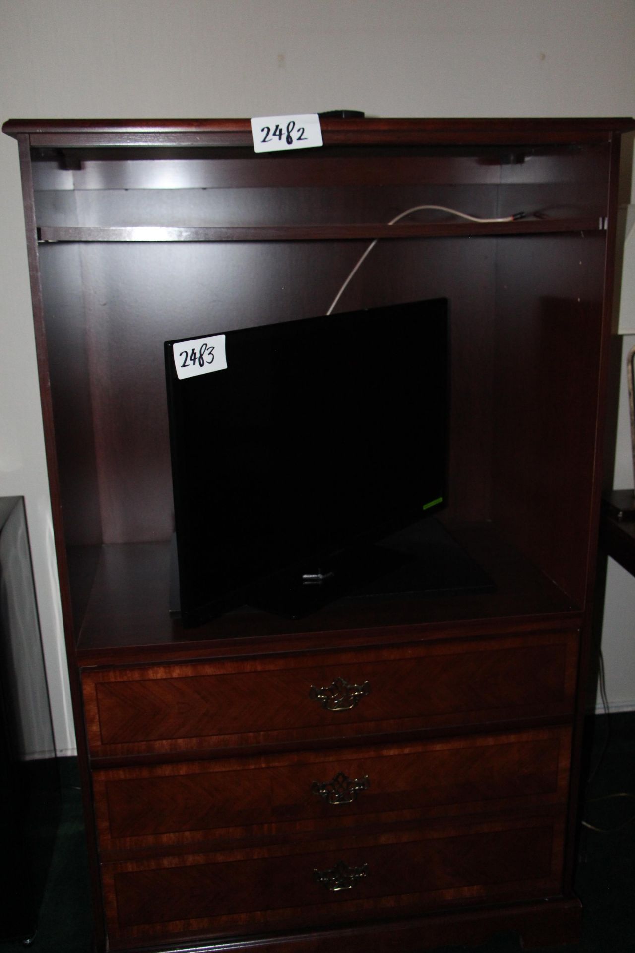 Mahogany color 3 drawer TV cabinet