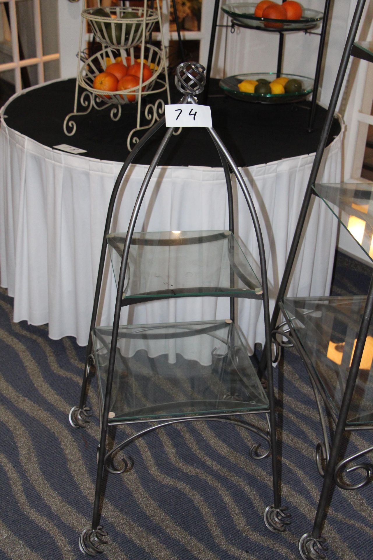 Wrought iron rectangular 2 tier stand w/ glass shelves