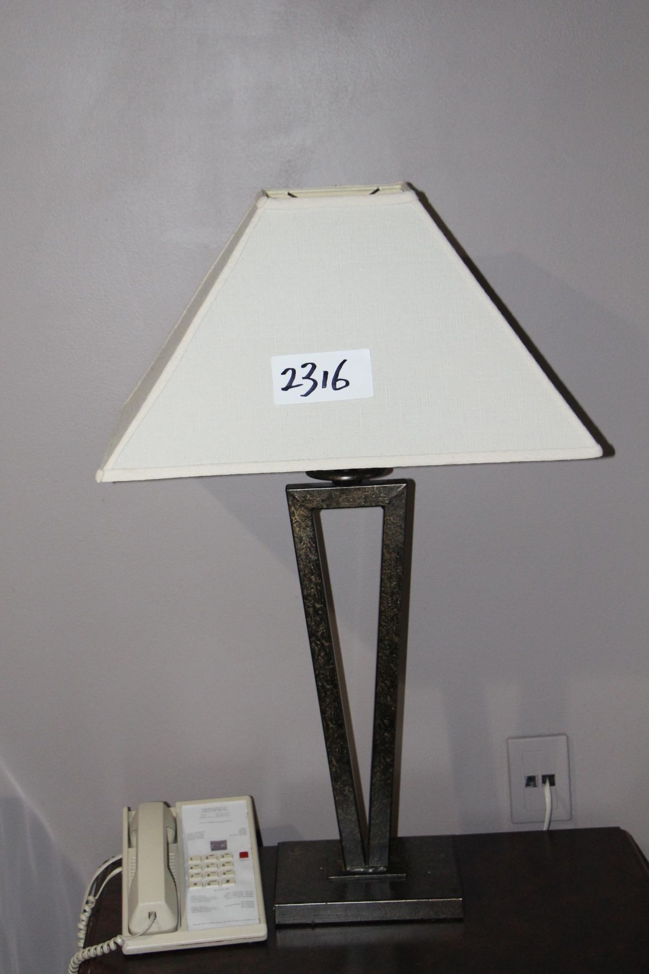 Wrought iron table lamp w/ linen shade