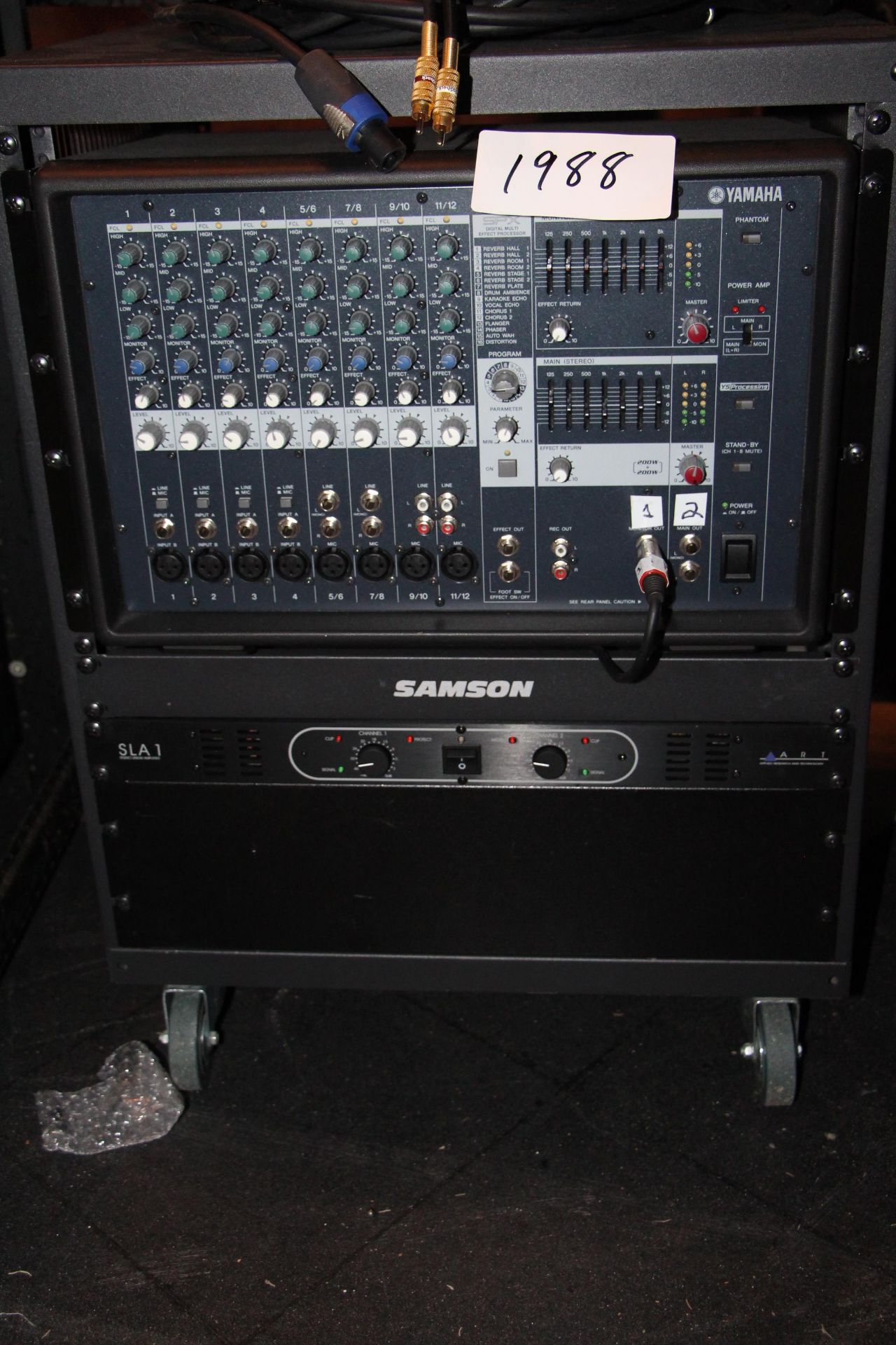 Lot Yahama EMX 212s powered mixer , ART SLA1 studio linear amplifier w/ audio rack