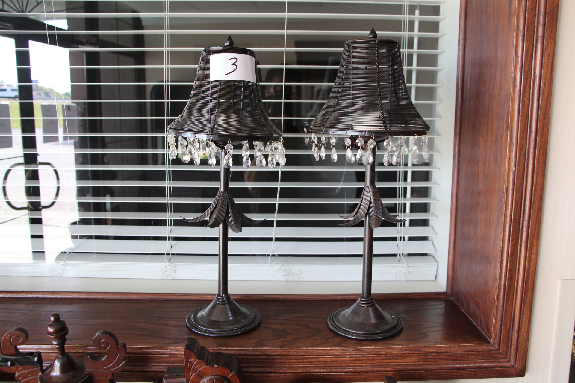 Lot 2 wrought iron candle holder table lamps