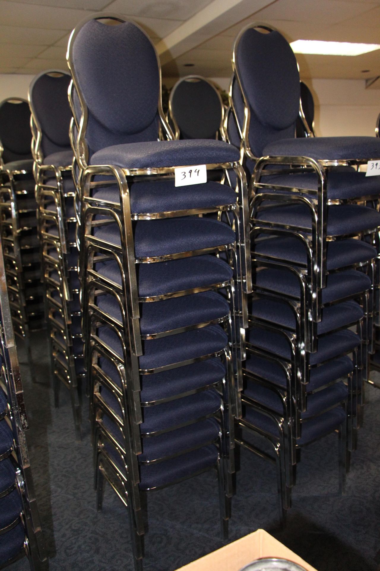Lot 10 chrome/fabric stackable sidechairs