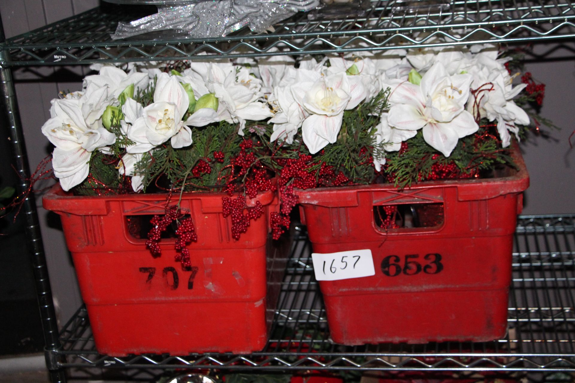 Lot 2 bins of faux christmas flowers table centerpieces