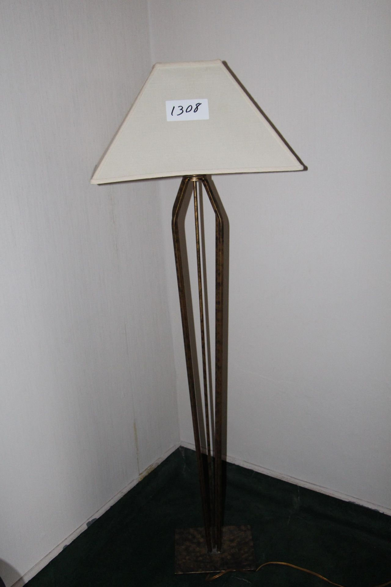 Wrought iron floor lamp w/ linen shade