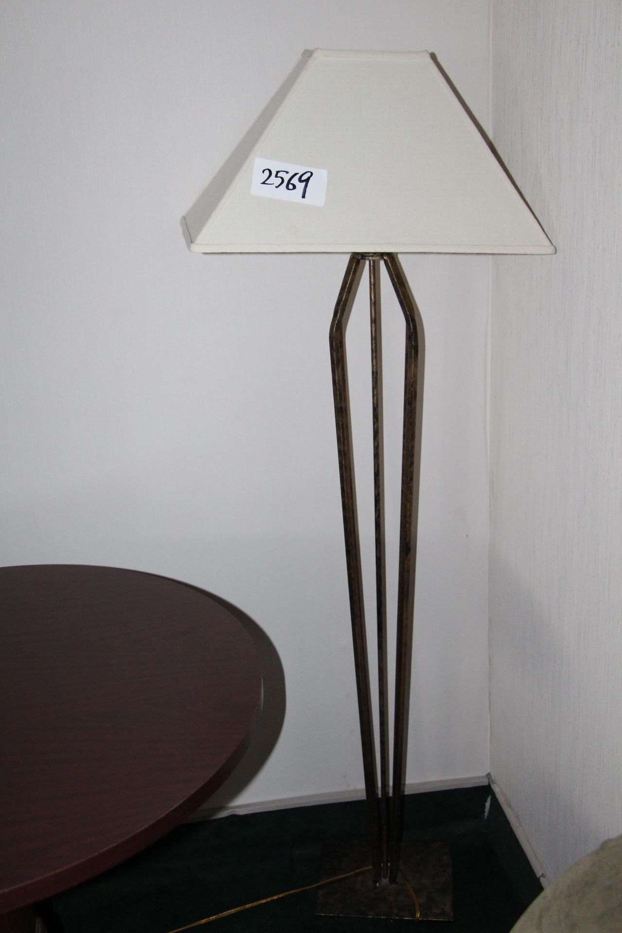 Wrought iron floor lamp w/ linen shade