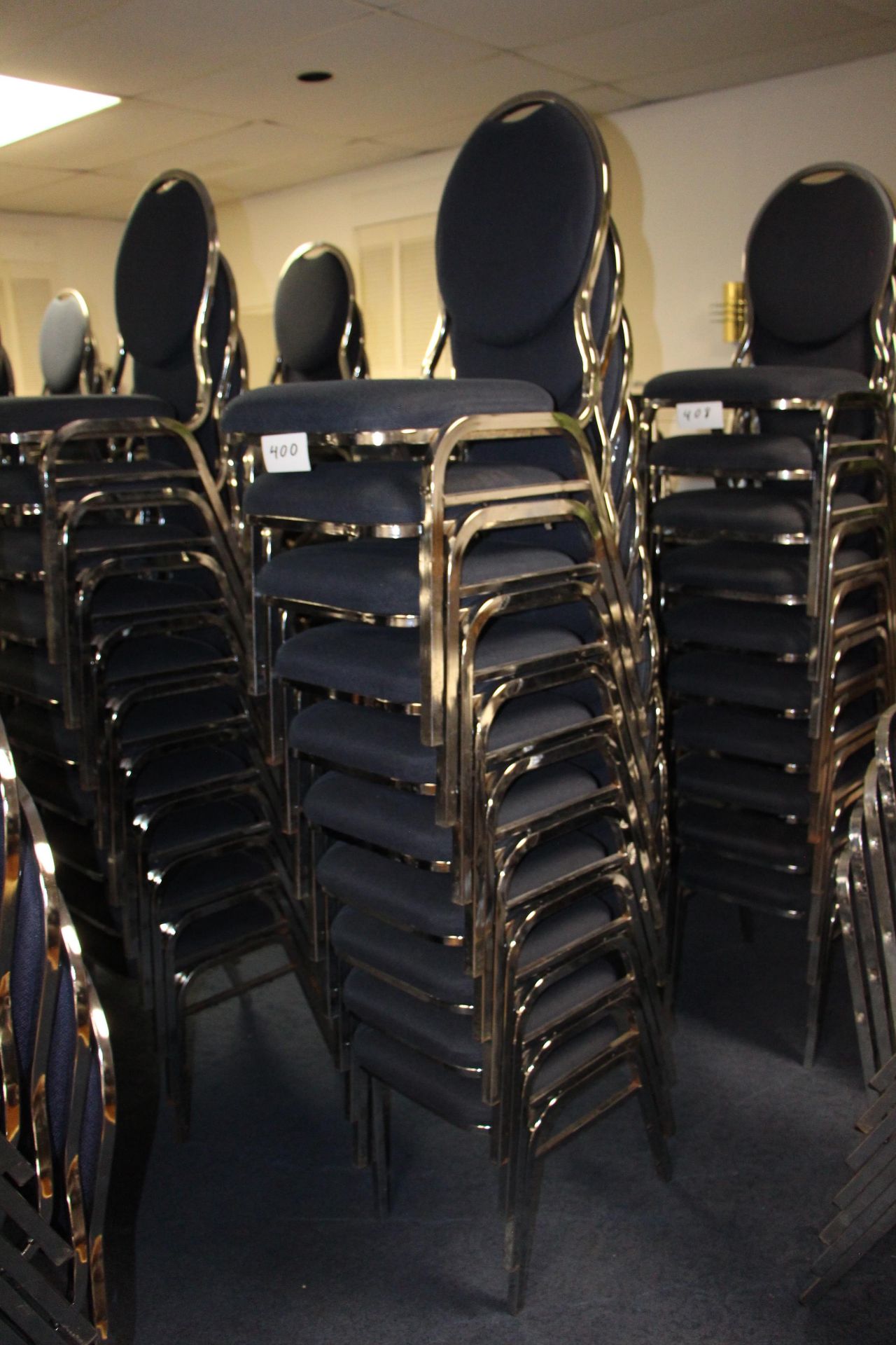 Lot 10 chrome/fabric stackable sidechairs