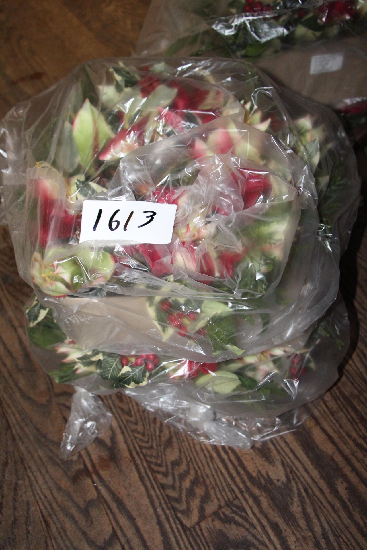 Box of 2 faux flower arrangements on glass bowl (in bag)
