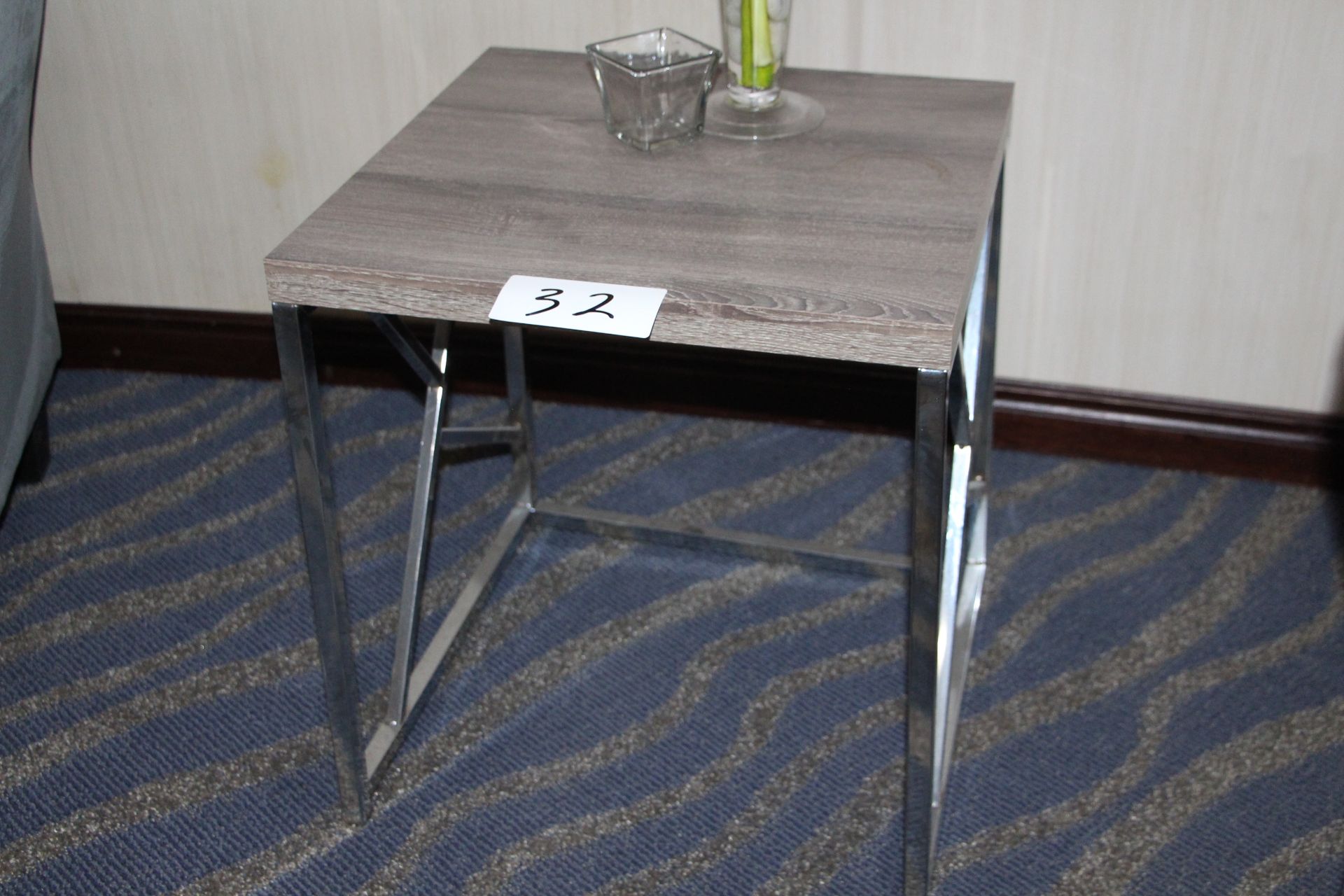 Square wooden top/ chrome frame corner table