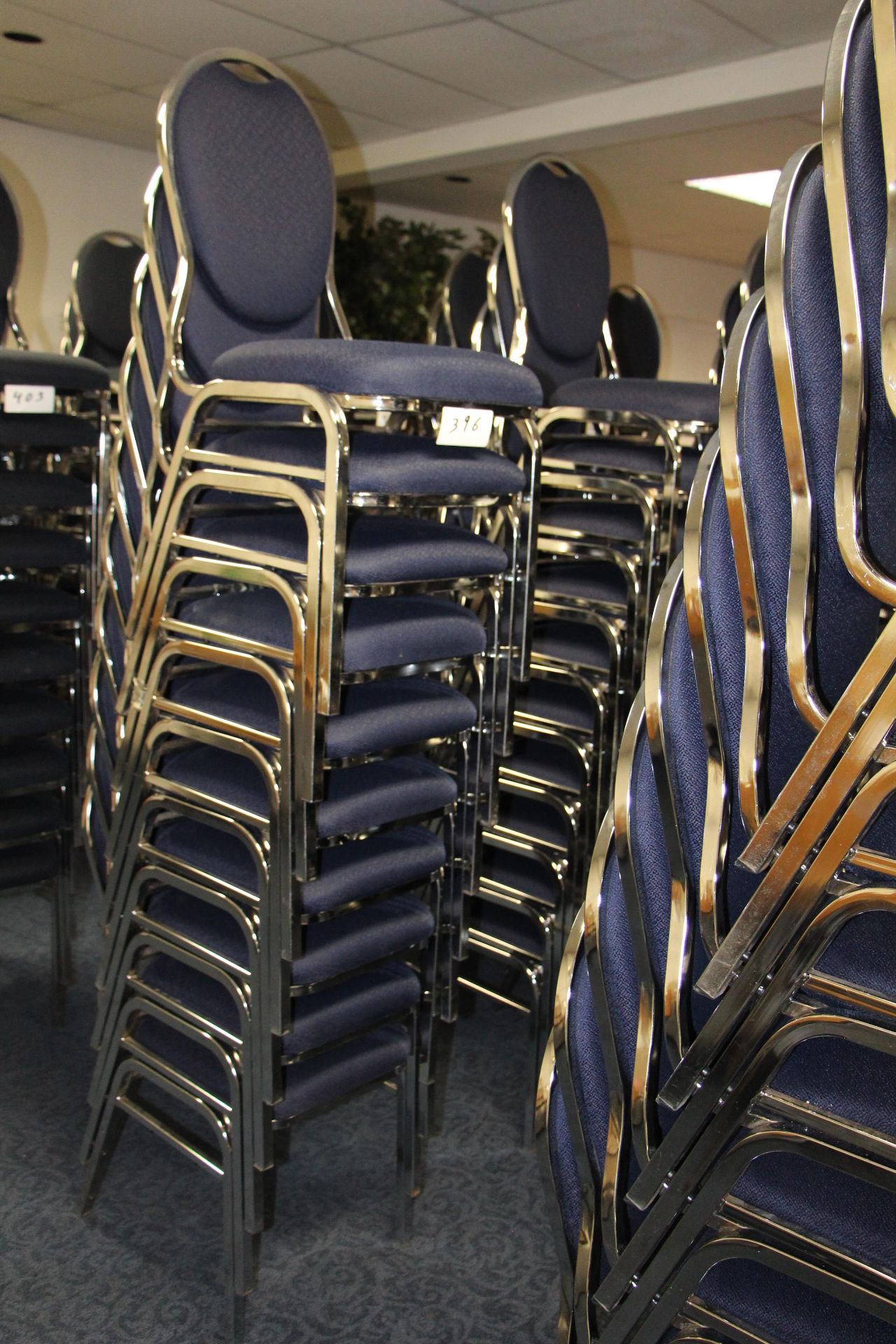 Lot 10 chrome/fabric stackable sidechairs