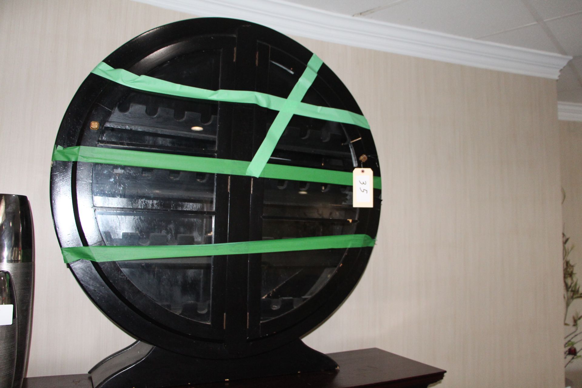 Round Wooden wine rack w/ glass door