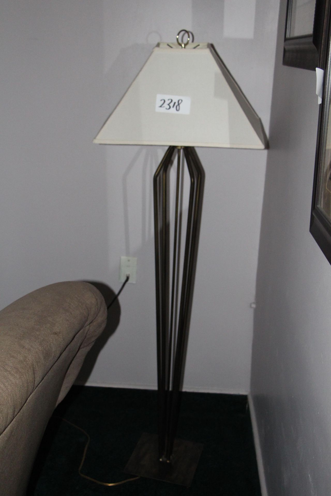 Wrought iron floor lamp w/ linen shade