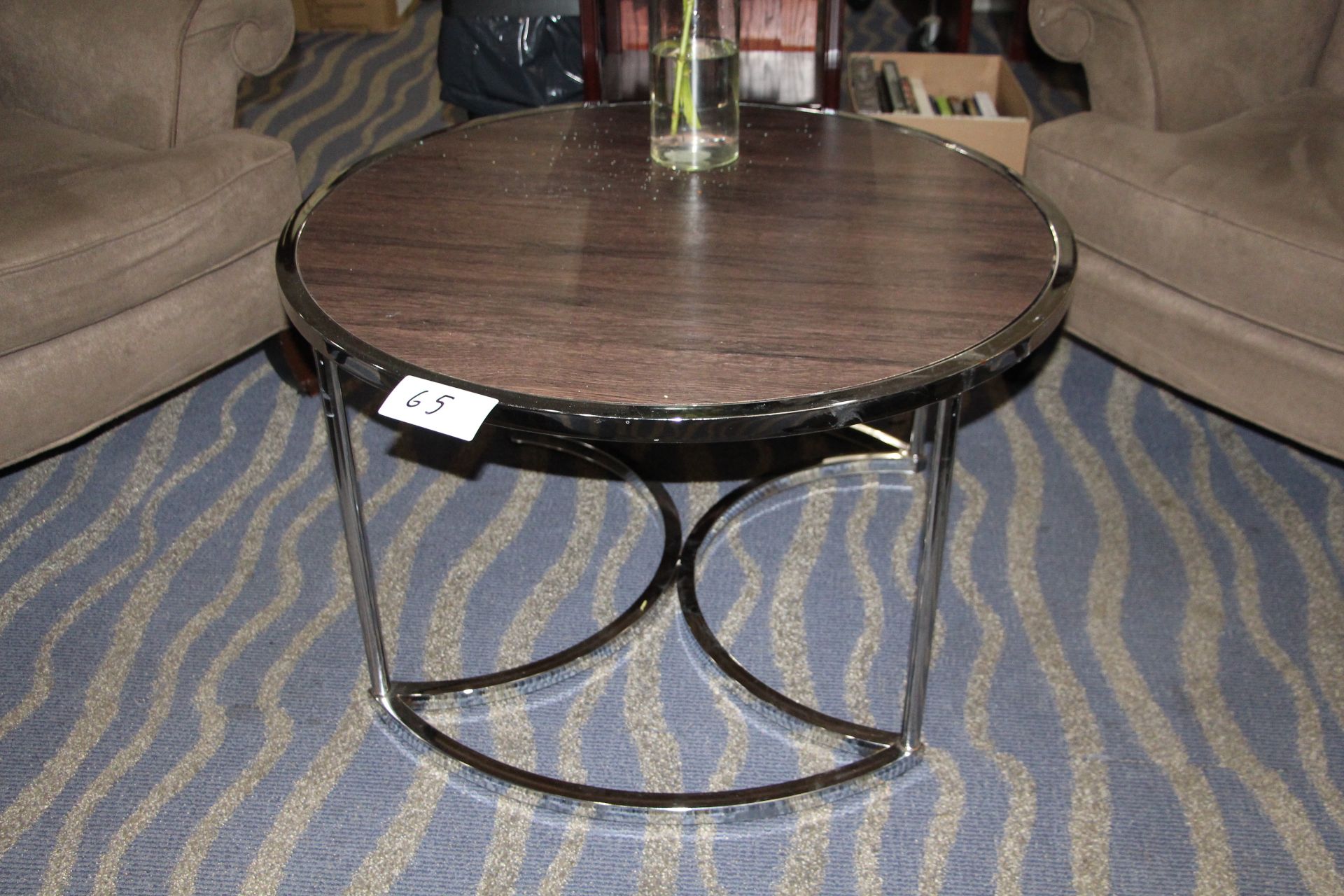 Chrome frame laminate top round coffee table