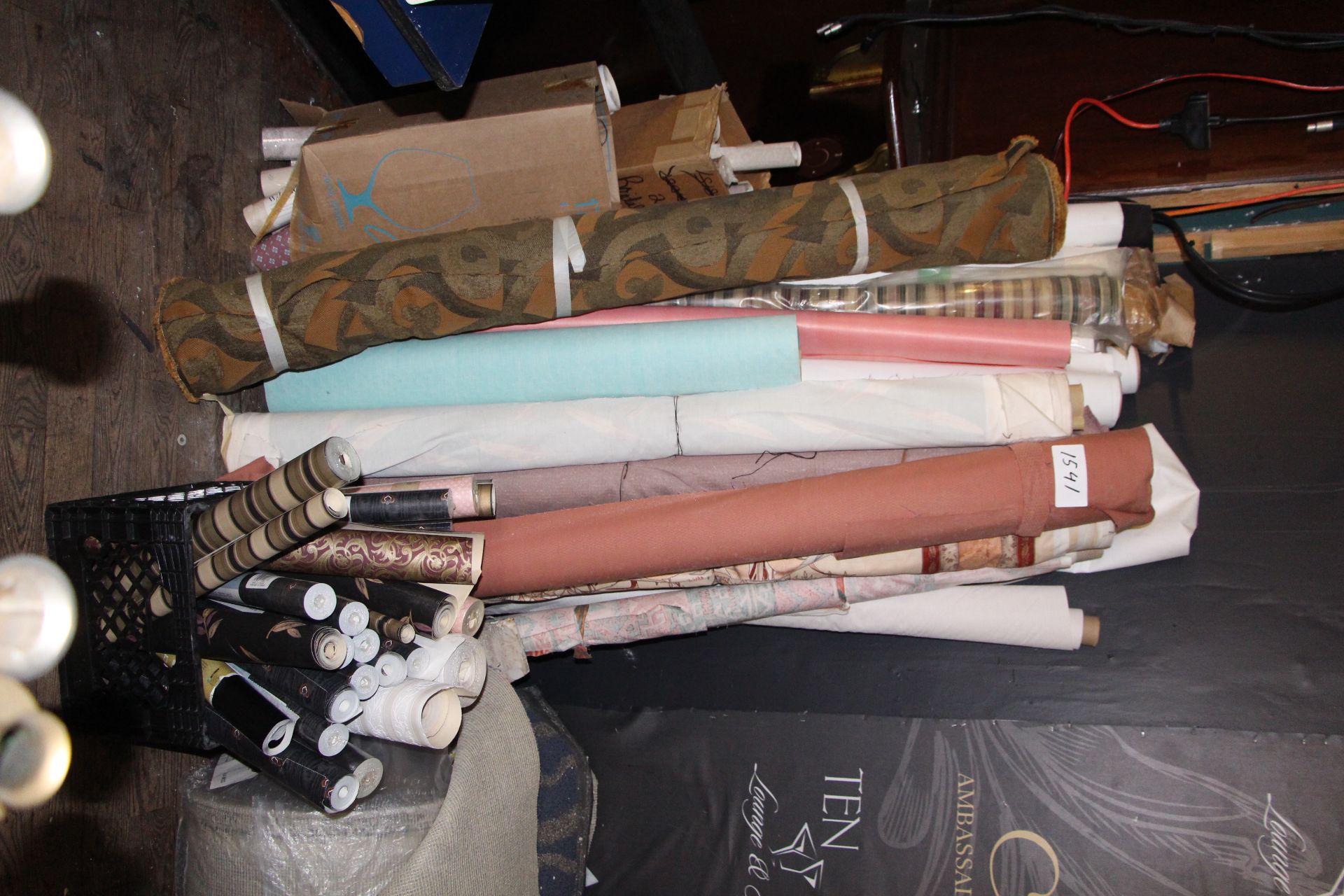 Lot misc rolls of fabrics and wall papers