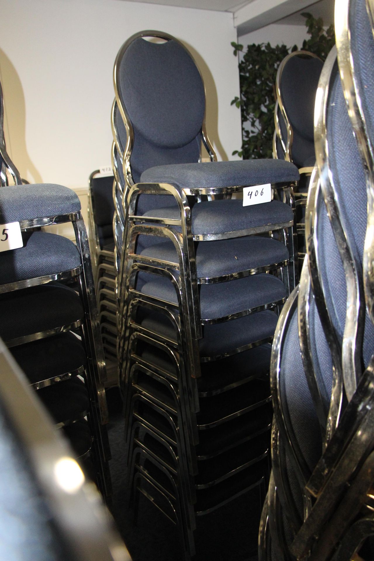 Lot 10 chrome/fabric stackable sidechairs