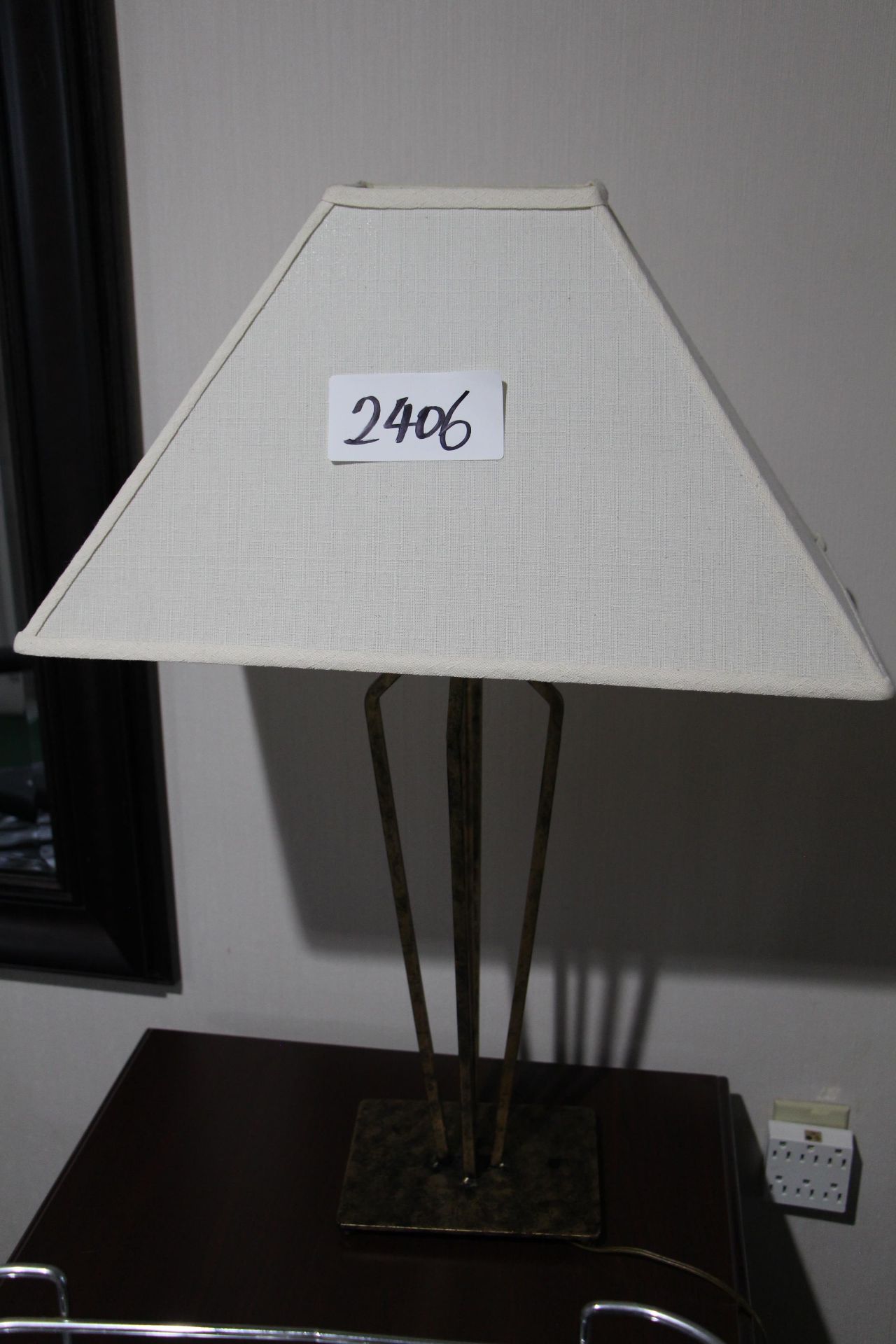 Wrought iron table lamp w/ linen shade