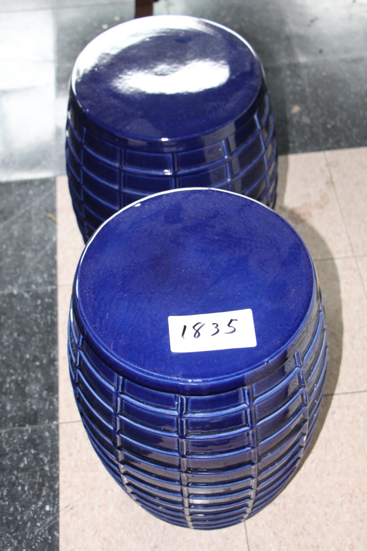 Lot 2 blue porcelain stools