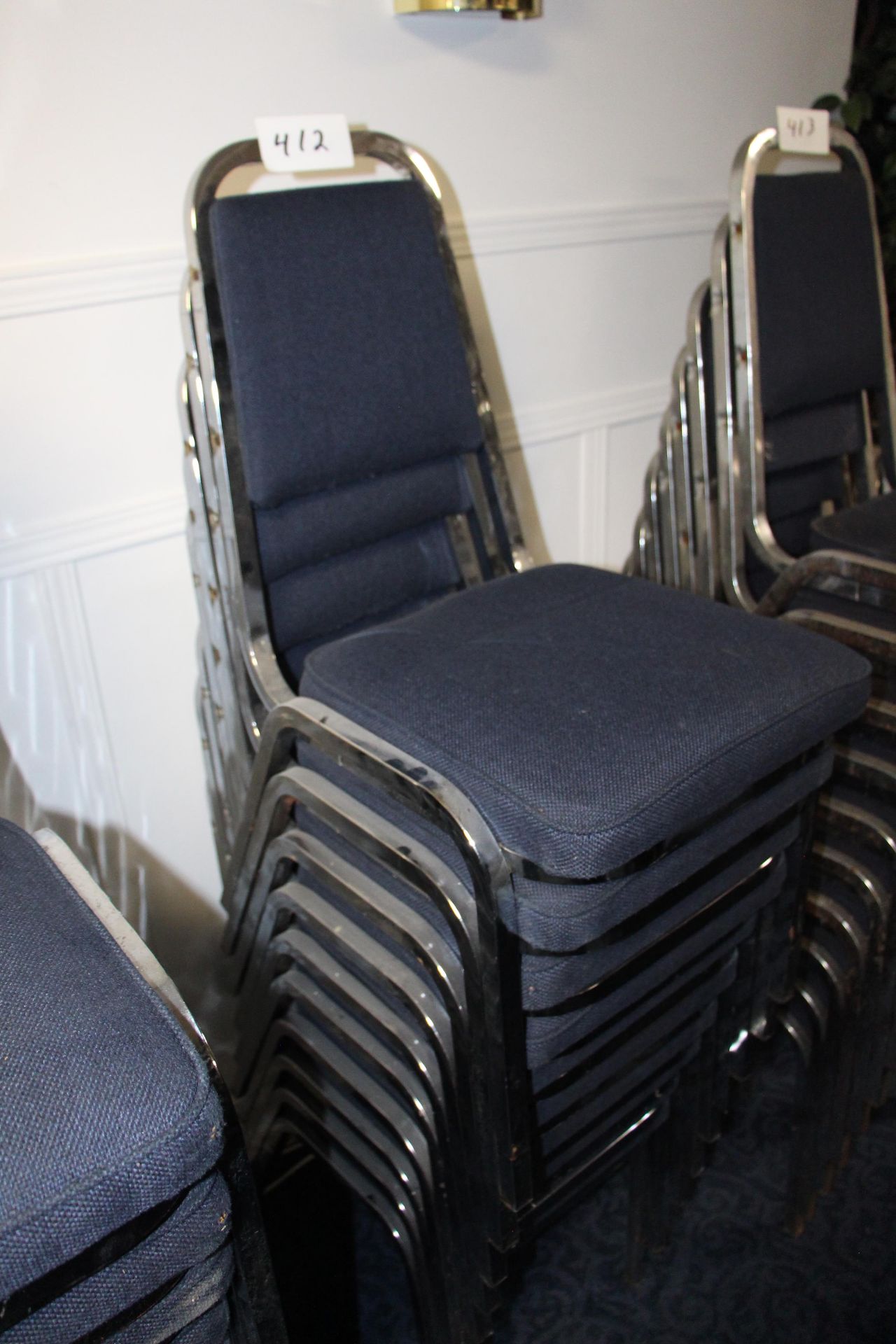 Lot 10 chrome/fabric stackable sidechairs