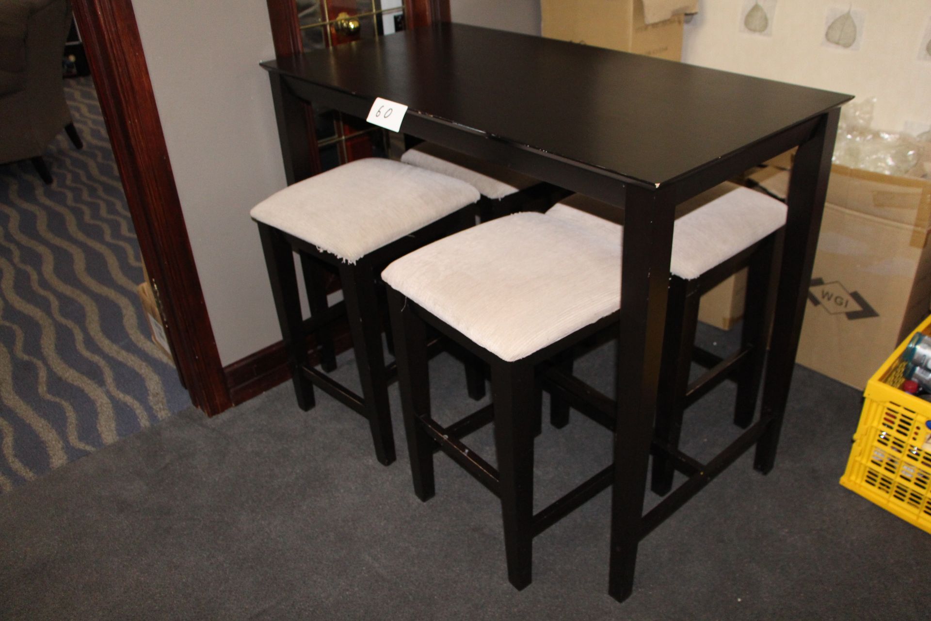 Wooden rectangular high table c/w 4 stools