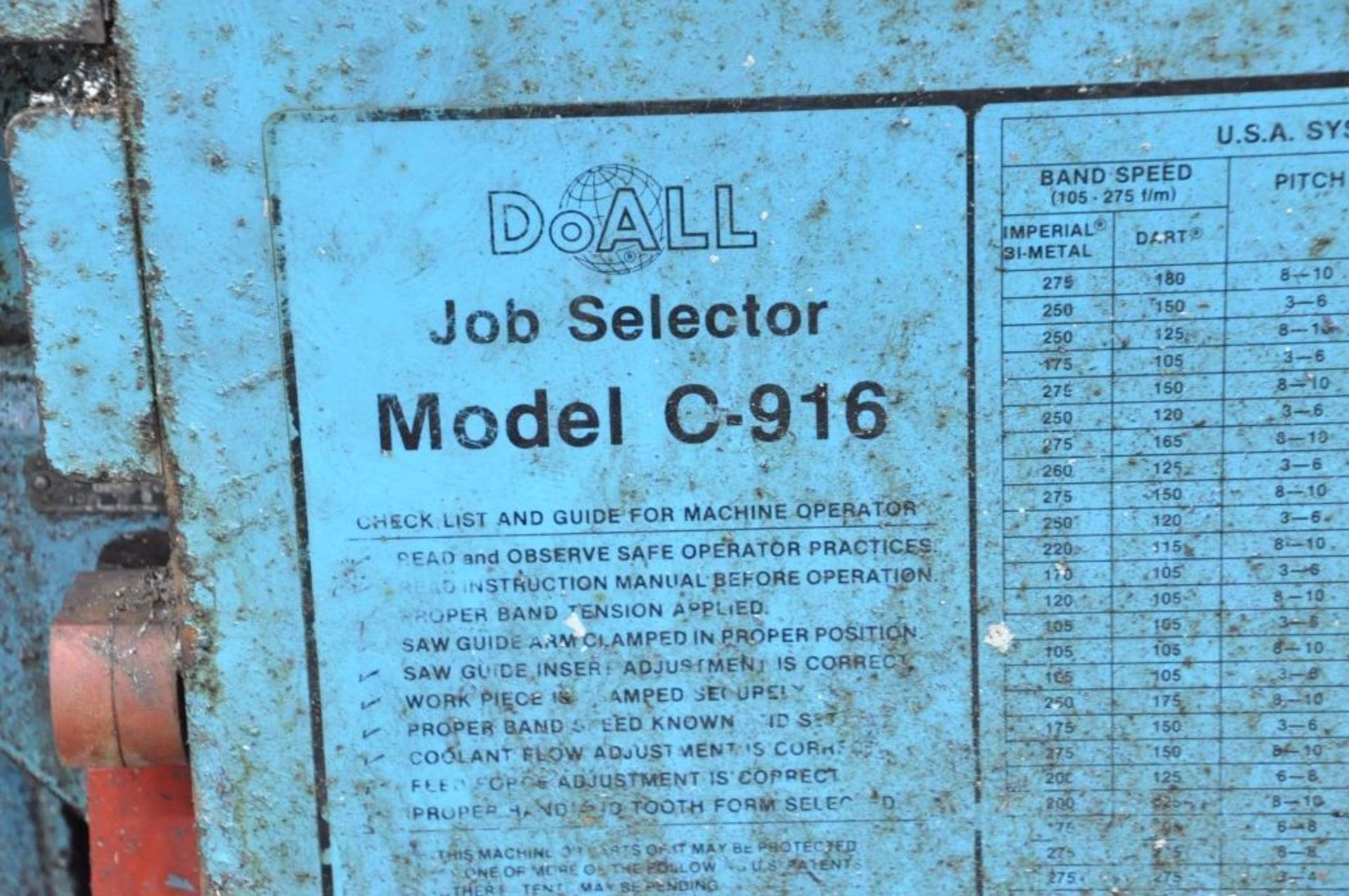 DoAll Model C-916M, 9" x 16" Horizontal Metal Cutting Band Saw, - Image 3 of 3