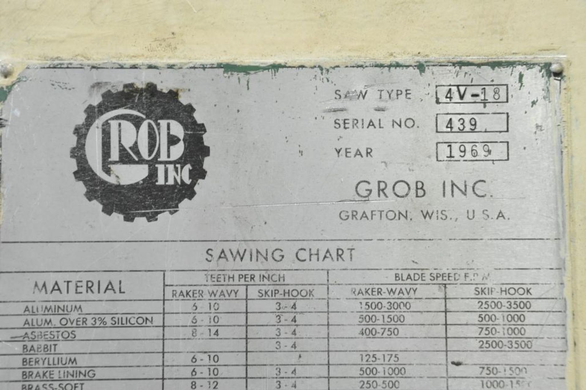 Grob Model 4V-18, 18" Vertical Contour Metal Cutting Band Saw, - Image 3 of 3